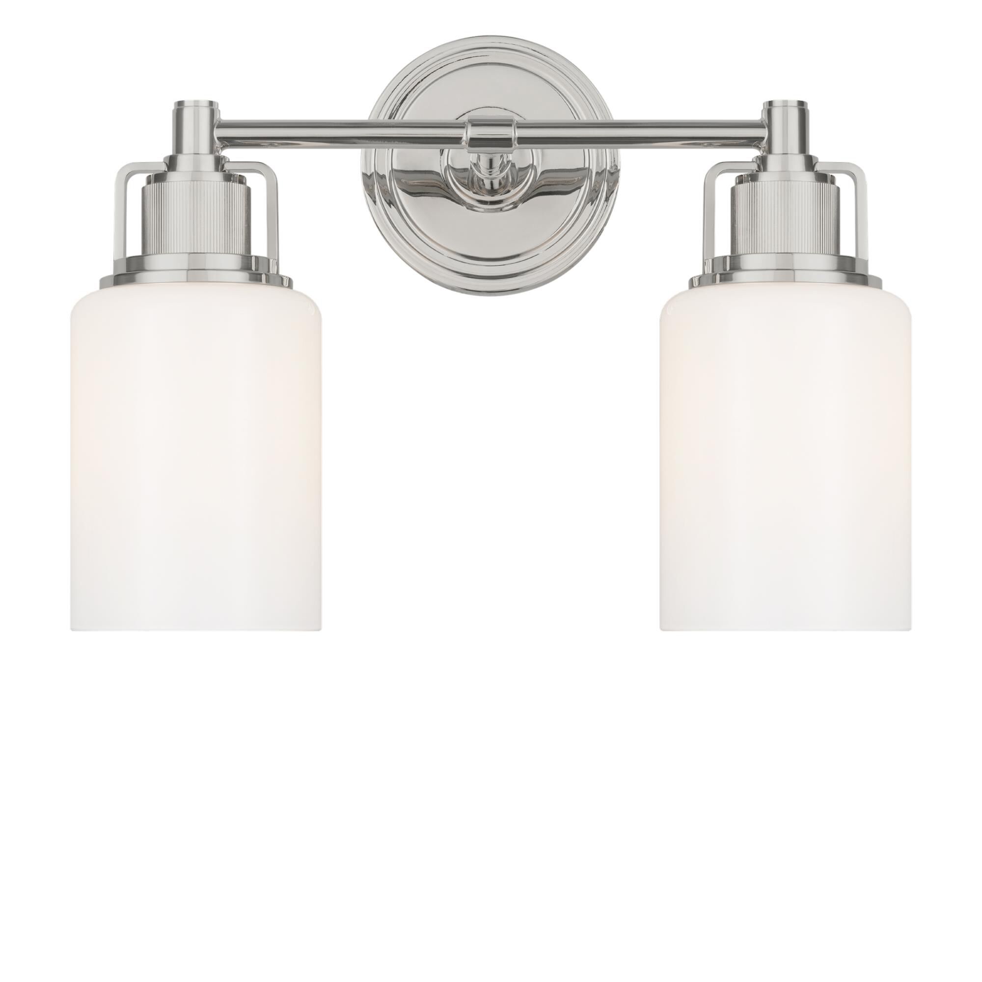 Shown in Polished Nickel finish and Milk glass