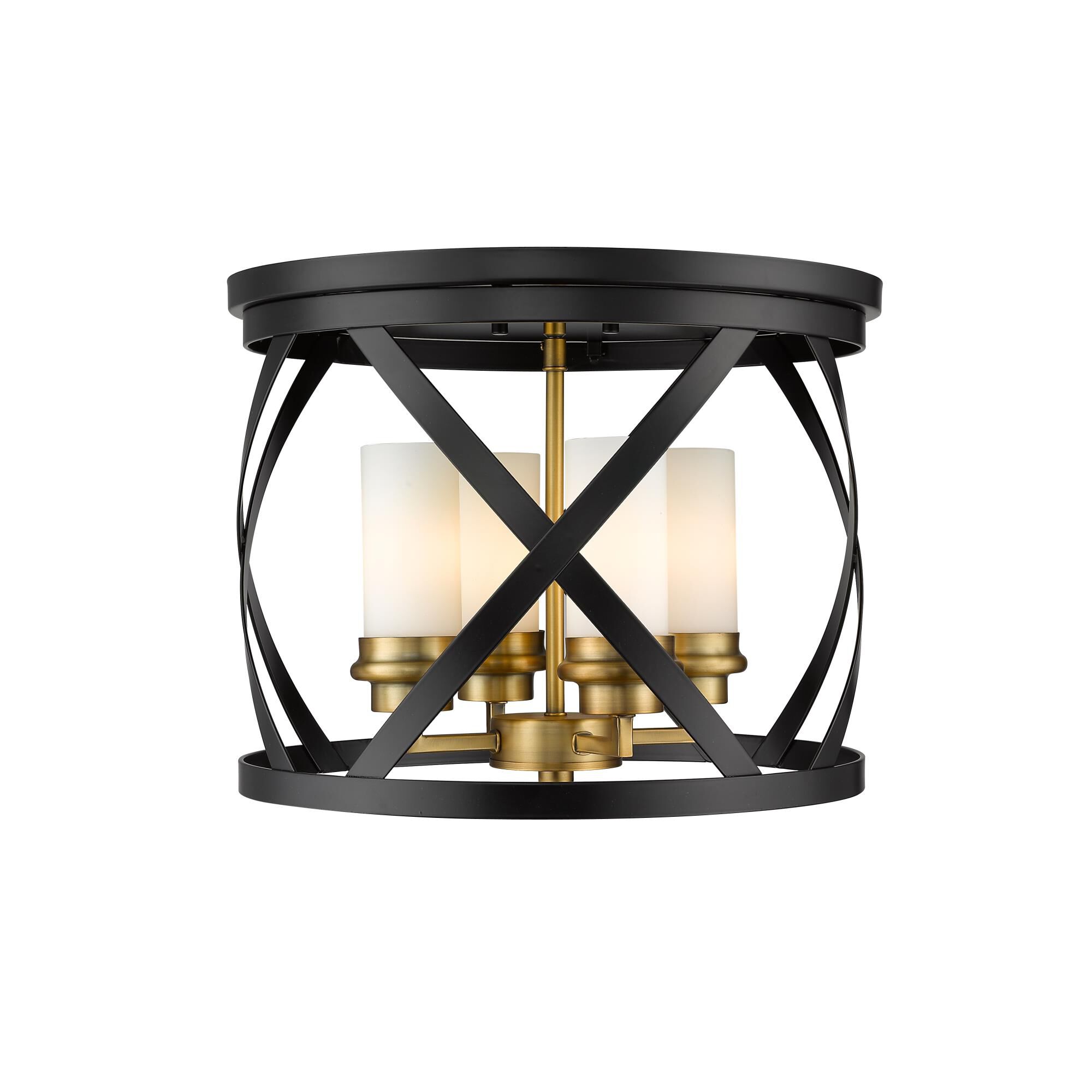 Shown in Matte Black + Olde Brass finish and Glass shade