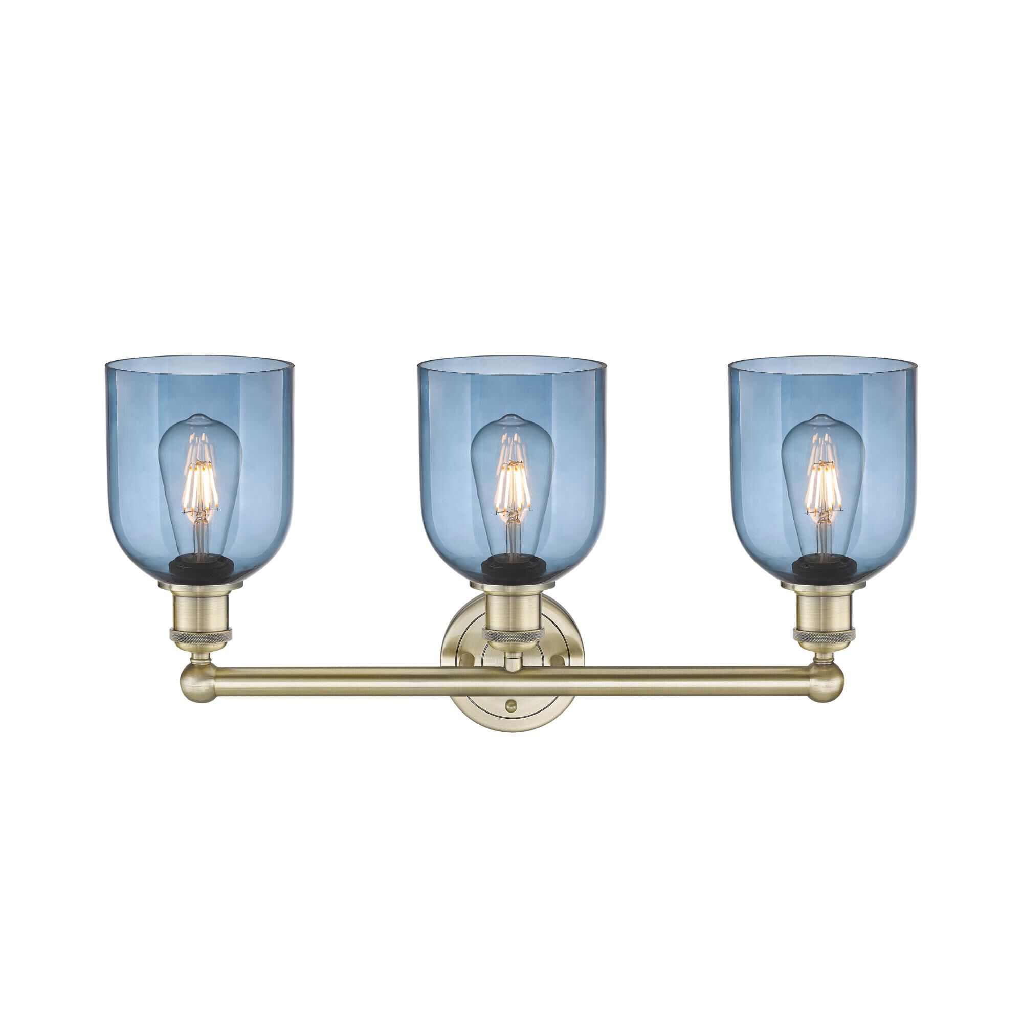 Shown in Antique Brass finish and Princess Blue glass