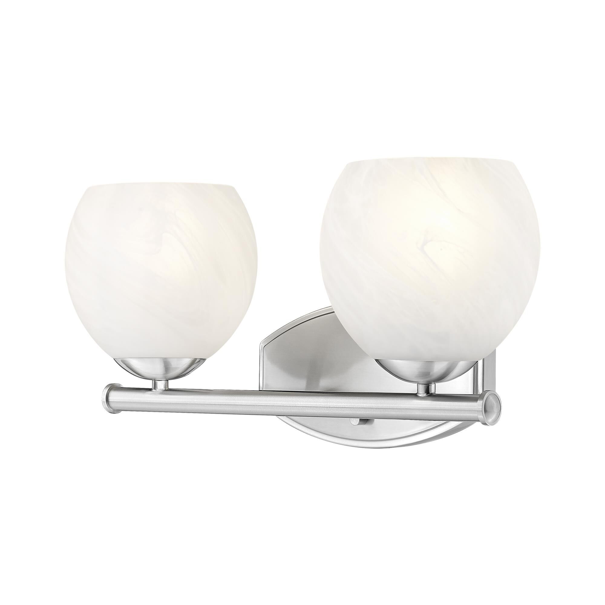 Shown in Brushed Nickel finish and Feathered White glass