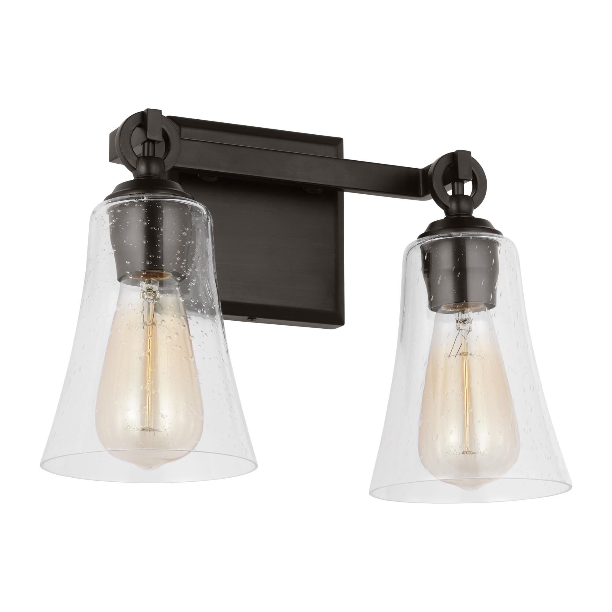 Shown in Aged Iron finish and Clear Seeded glass