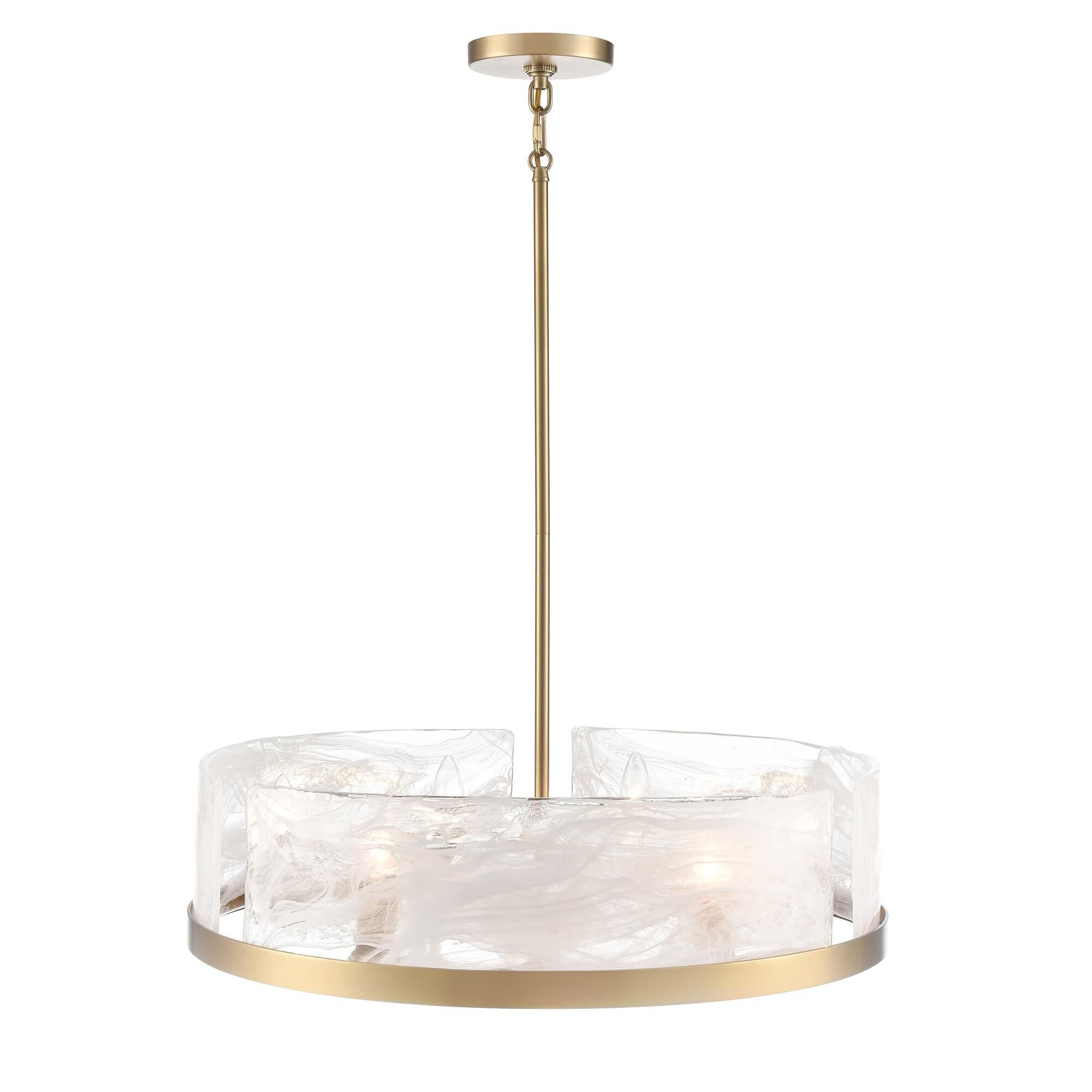 Shown in Brass finish and Clear Alabaster glass