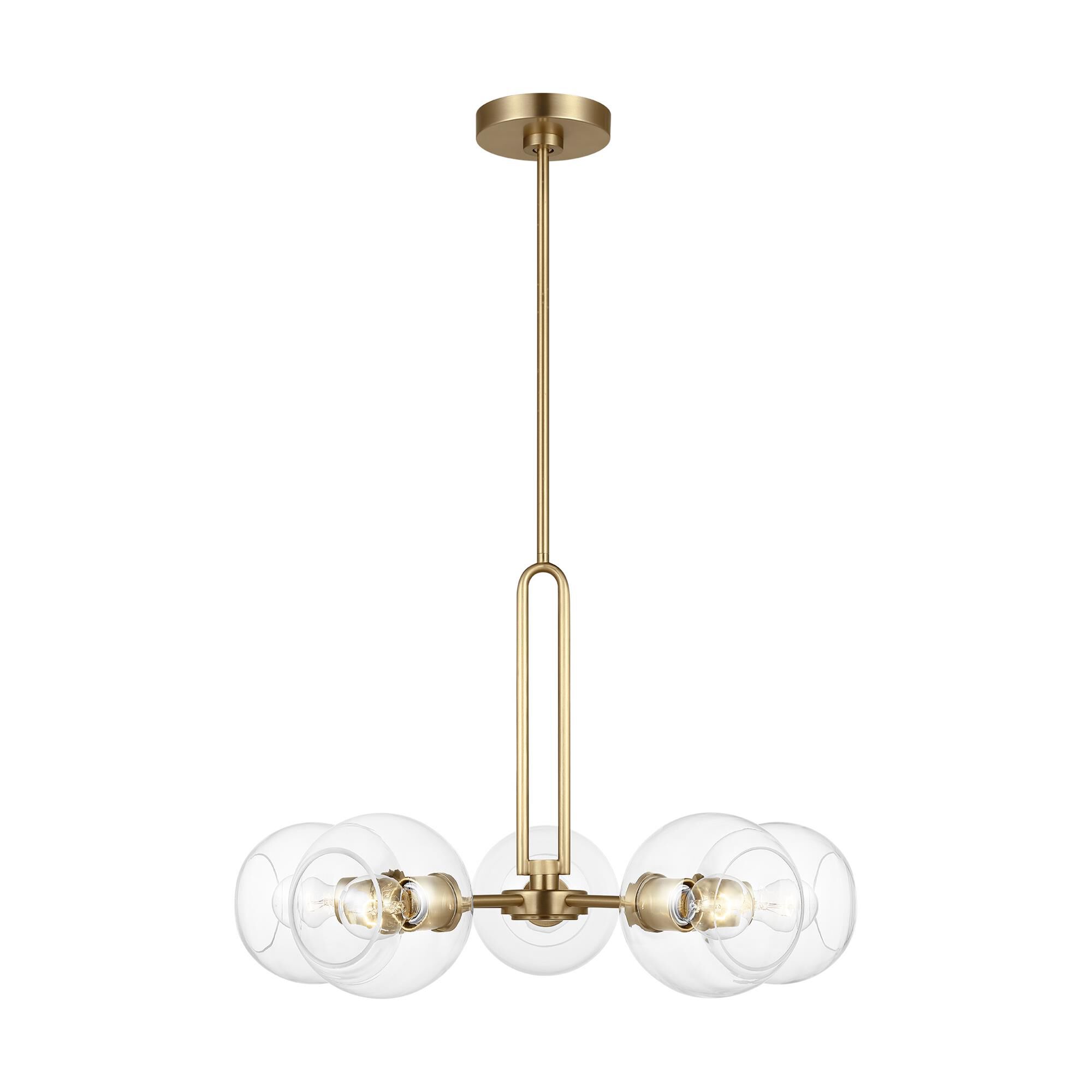 Shown in Satin Brass finish and Clear glass and Clear Glass s shade