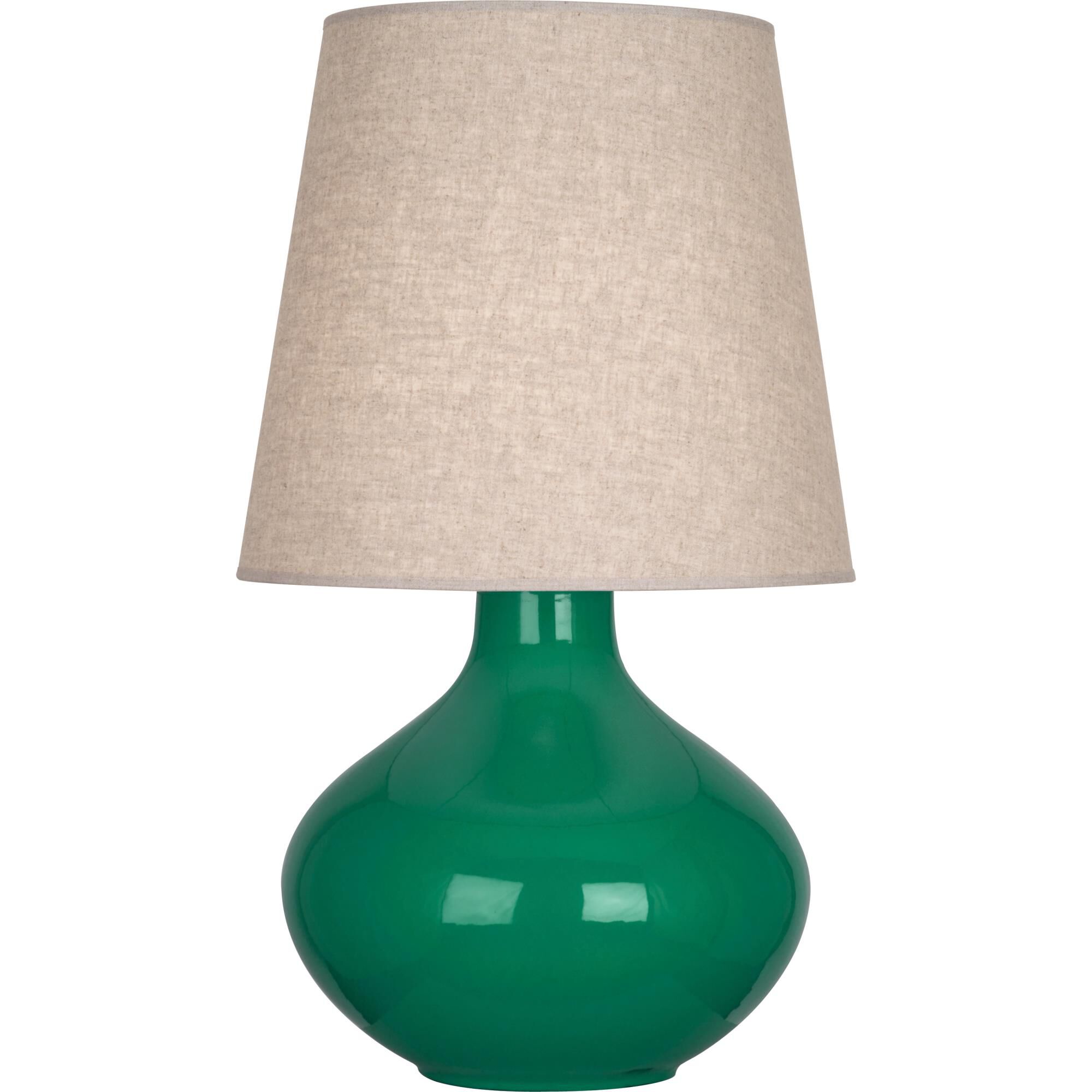 Shown in Emerald Green Glazed Ceramic finish and Buff Linen shade