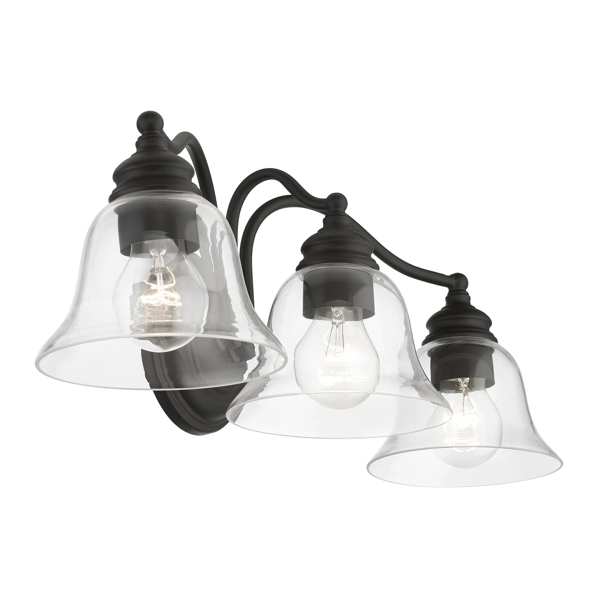 Shown in Black finish and Hand Blown Clear glass
