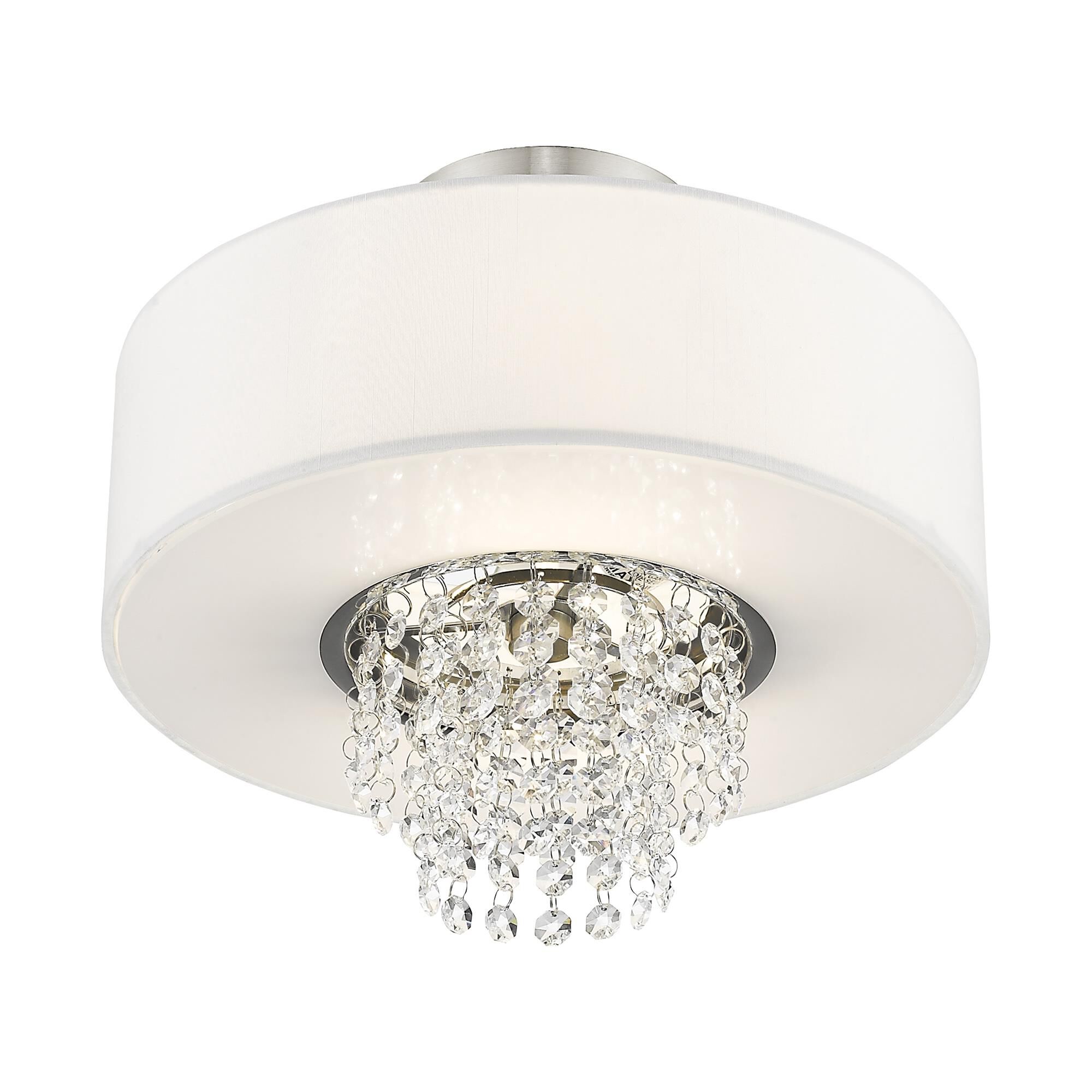 Shown in Brushed Nickel finish and Clear crystal and Off-White Sheer Organza shade