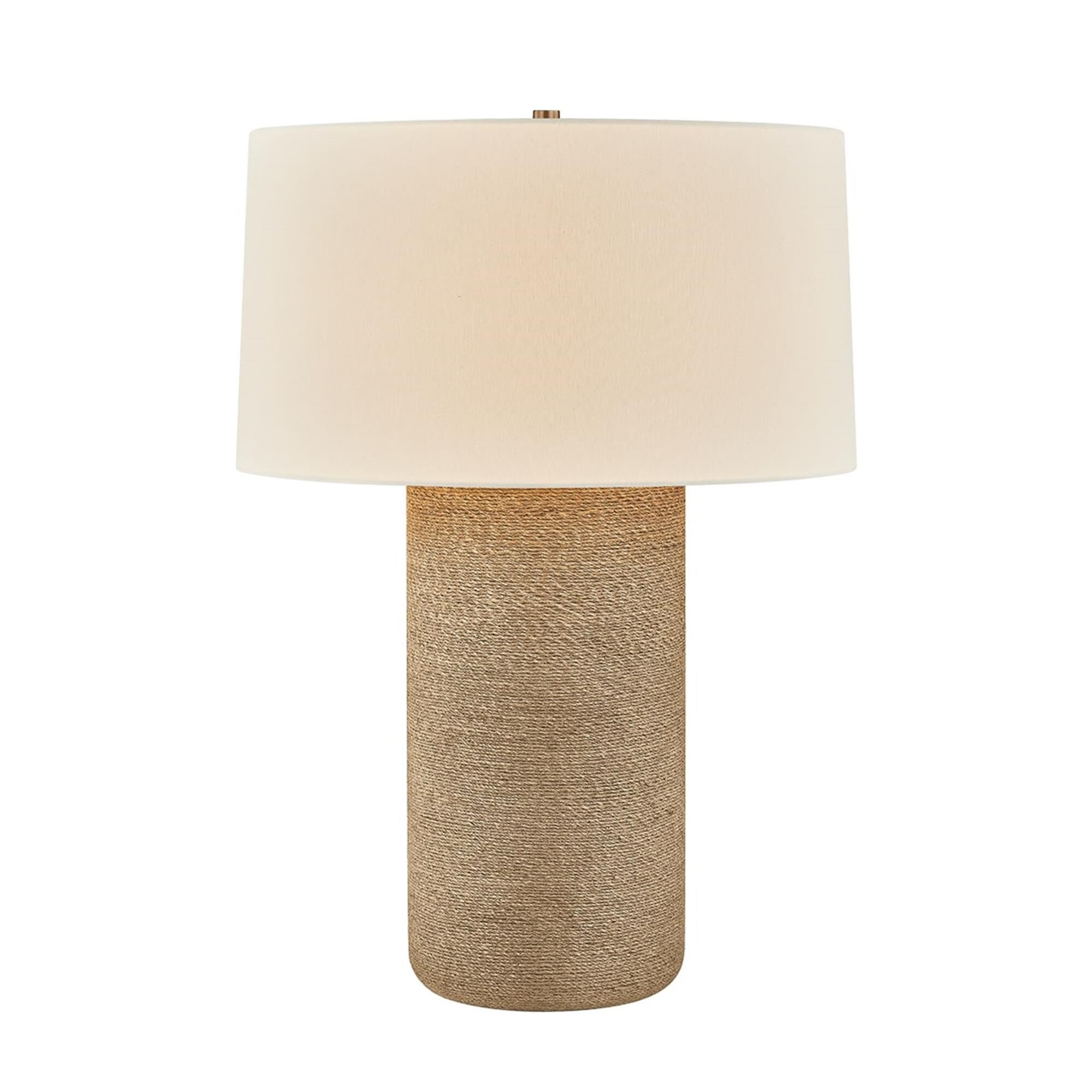 Shown in Patina Brass finish and Off White Linen shade
