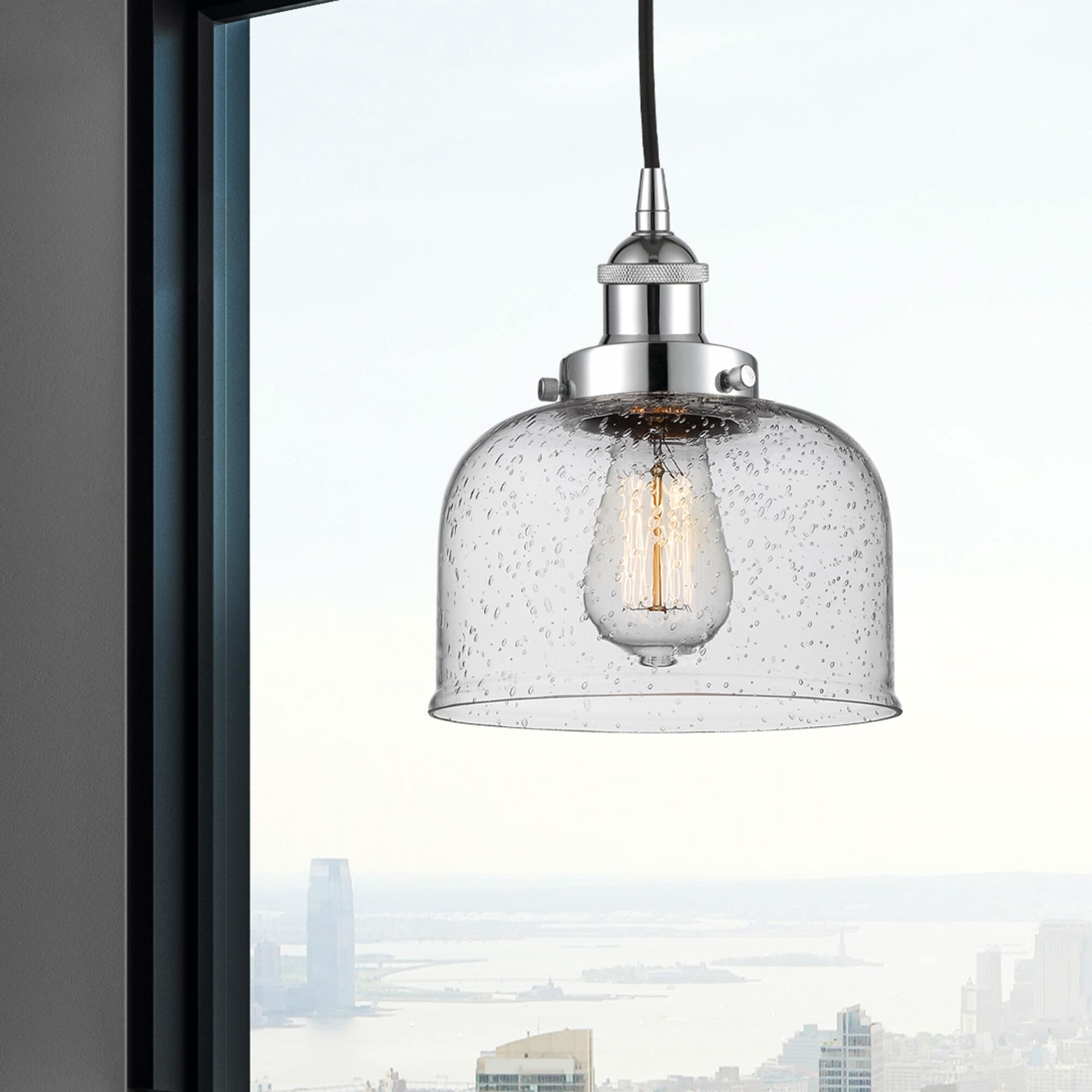 Shown in Polished Chrome finish and Seedy glass