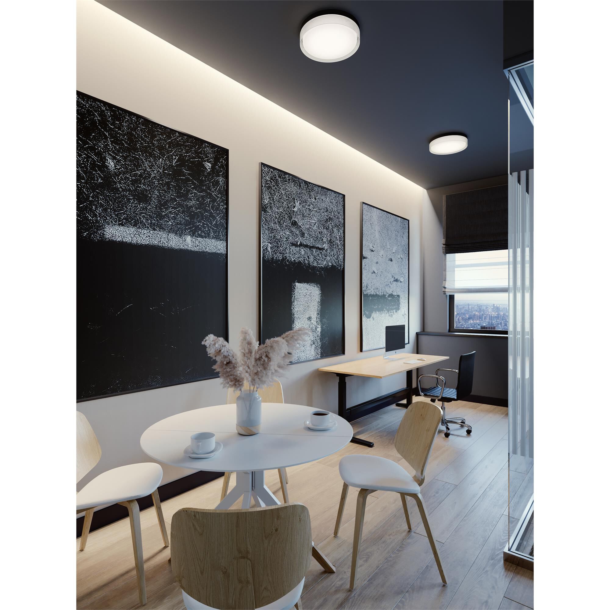 Shown in Black finish and White Acrylic shade