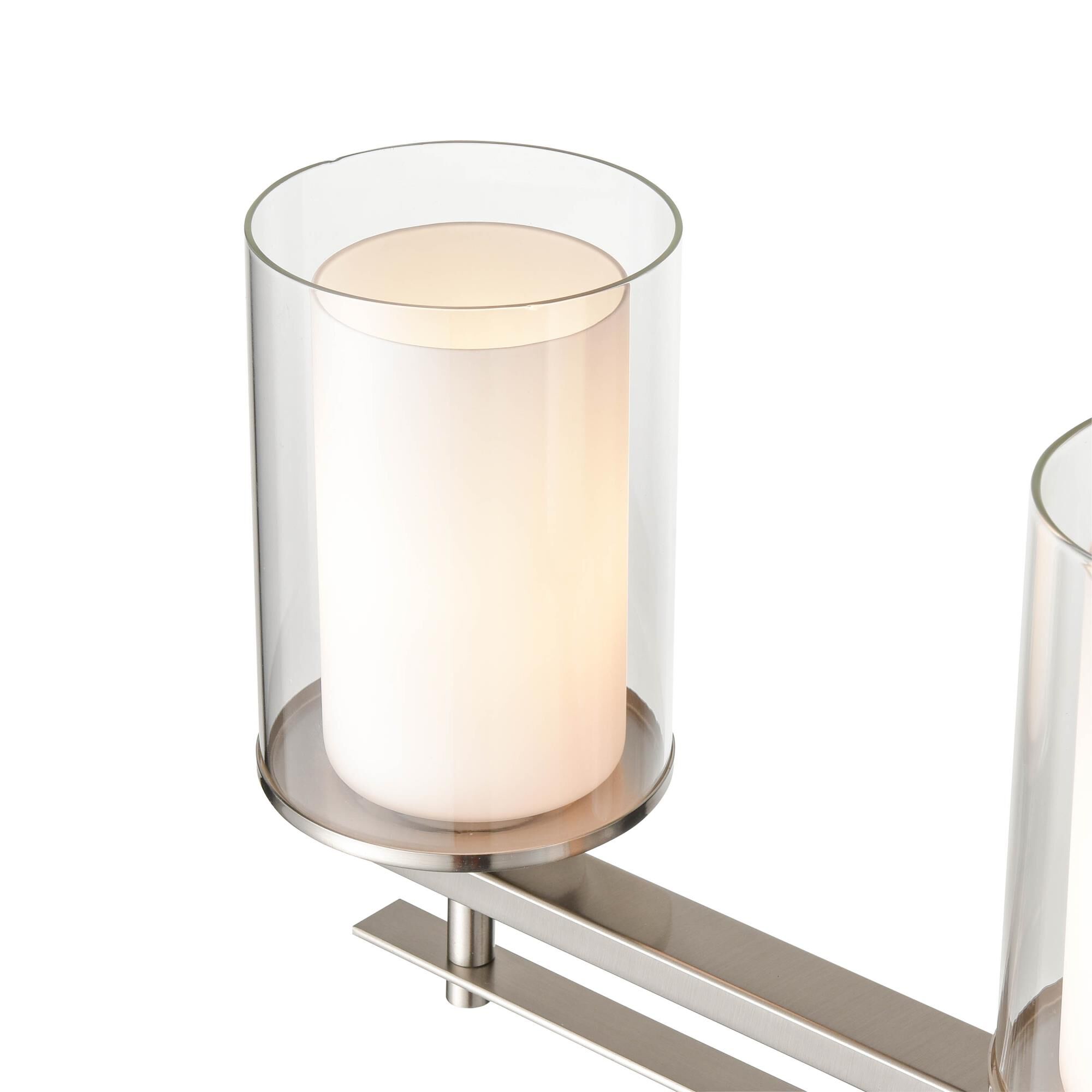 Shown in Brushed Nickel finish and Clear Outer - Etched White Inner glass