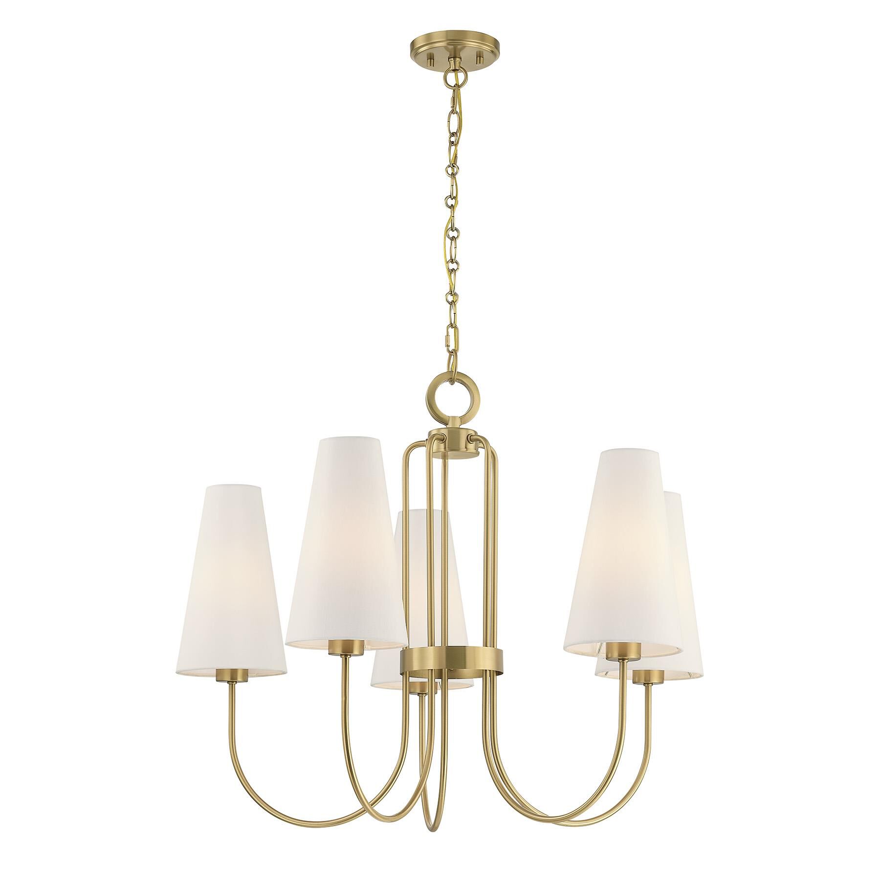 Shown in Warm Brass finish and White Fabric shade