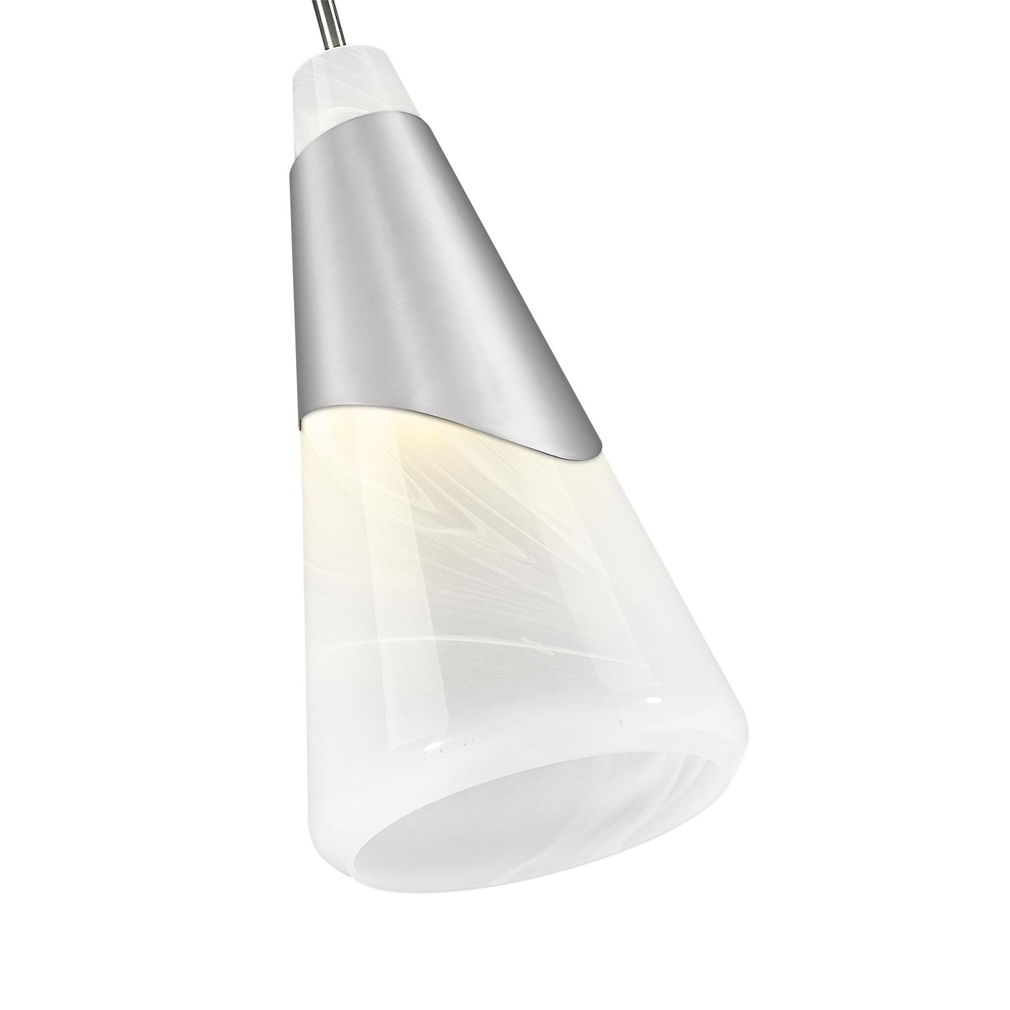 Shown in Brushed Nickel finish and White Swirl glass and White Swirl shade