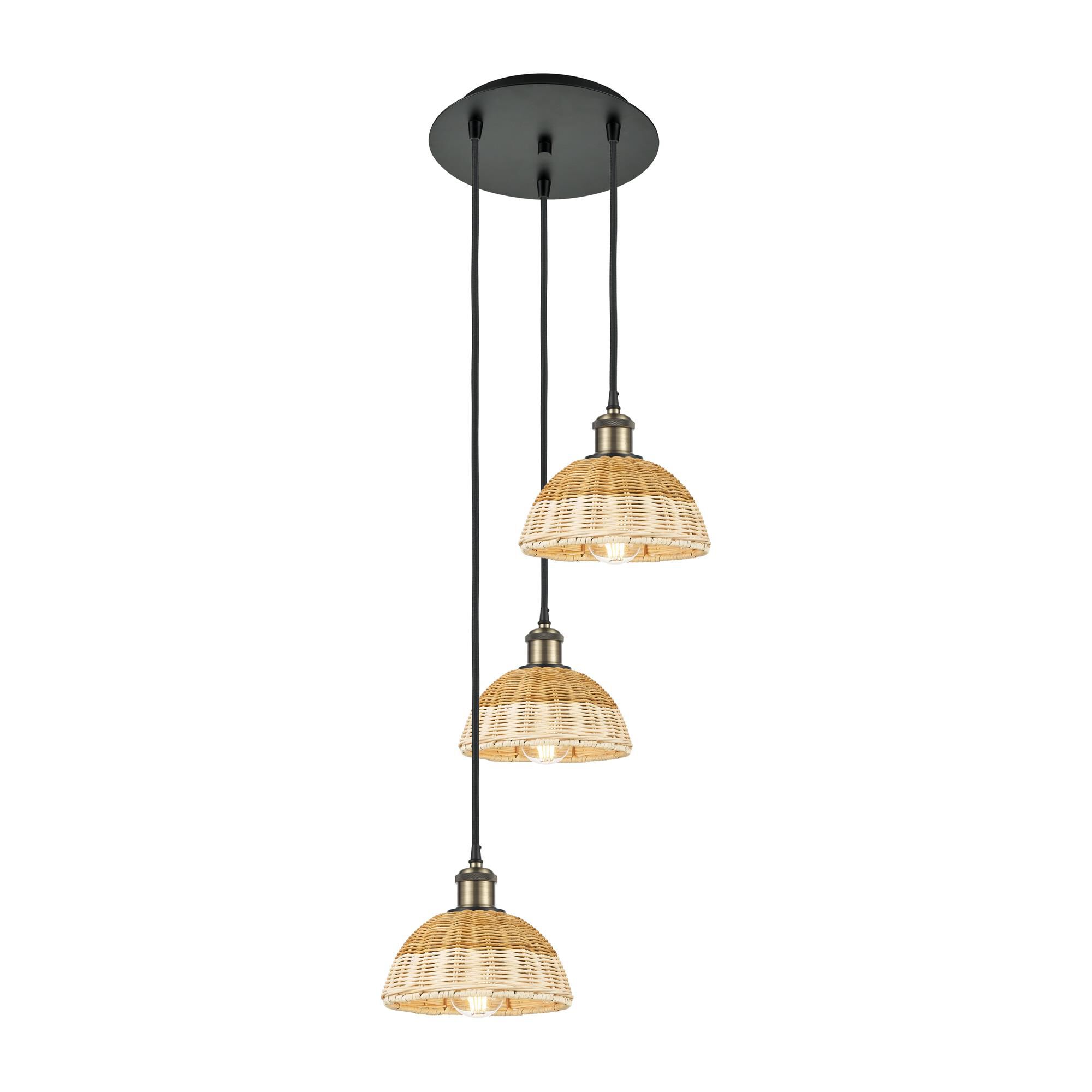 Shown in Black Antique Brass finish and Natural shade