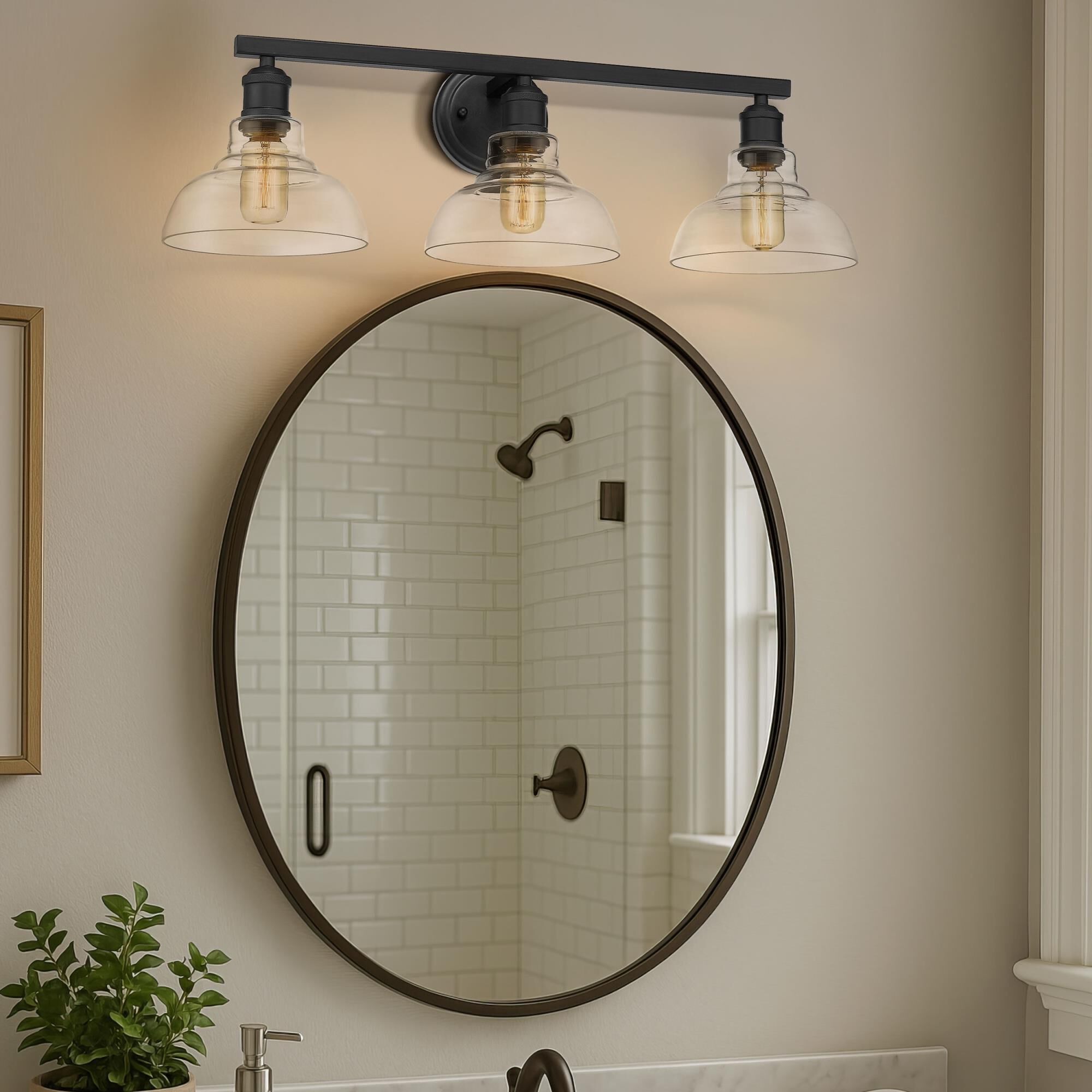 Shown in Black finish and Clear glass