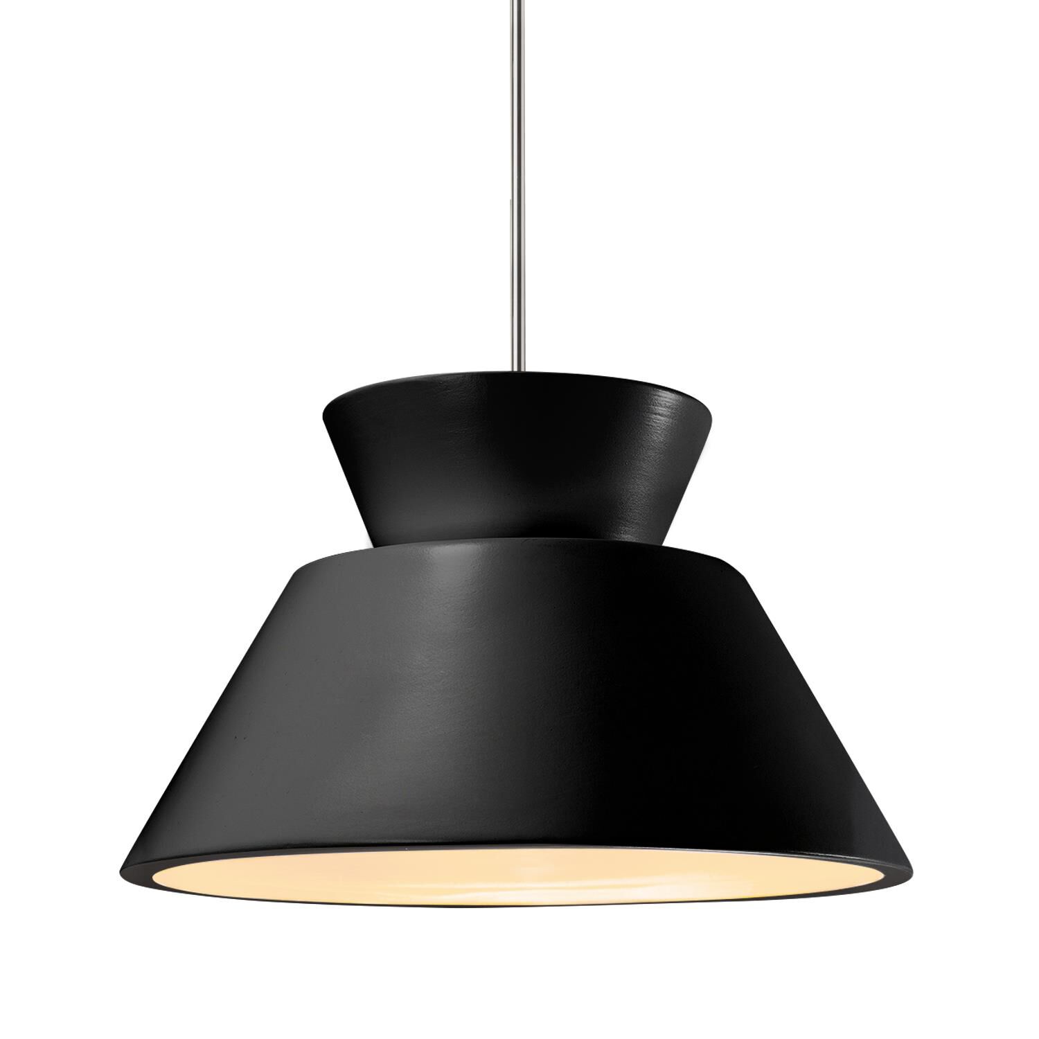 Shown in Polished Chrome finish and Gloss Black with Matte White Internal shade