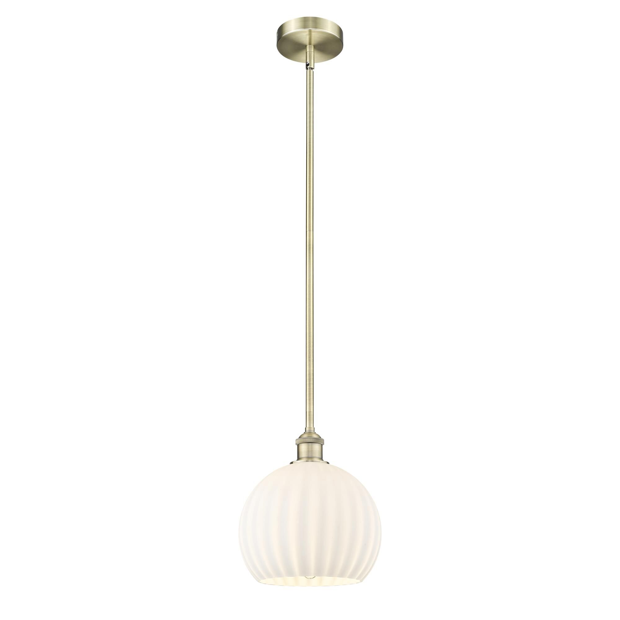 Shown in Antique Brass finish and White Venetian glass