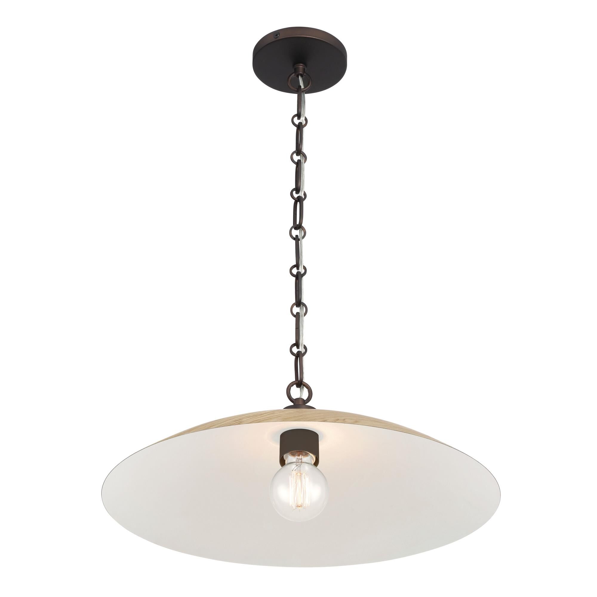 Shown in Dark Bronze finish and Printed Light Oak glass and Steel shade