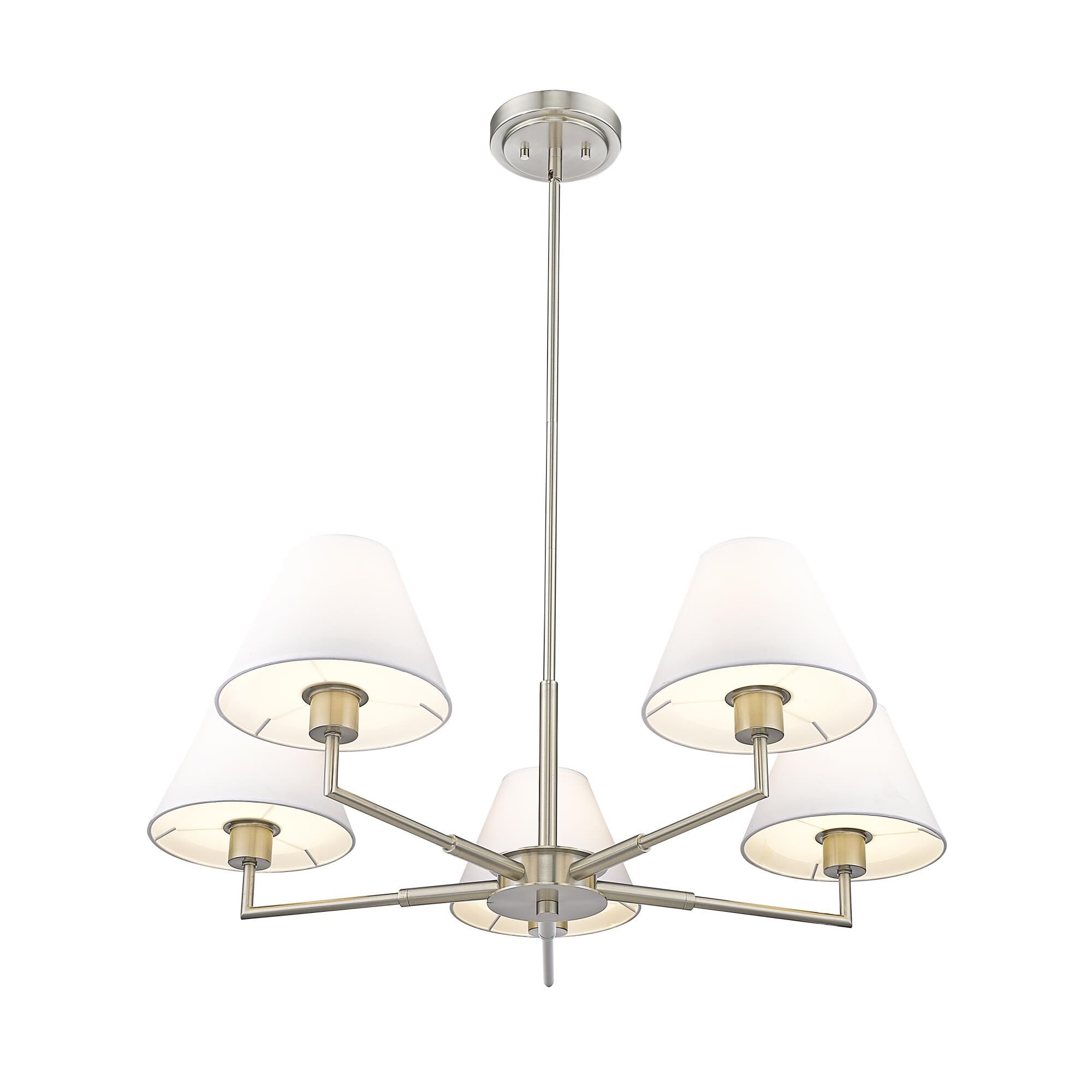 Shown in Brushed Nickel finish and White Linen glass and White Linen shade