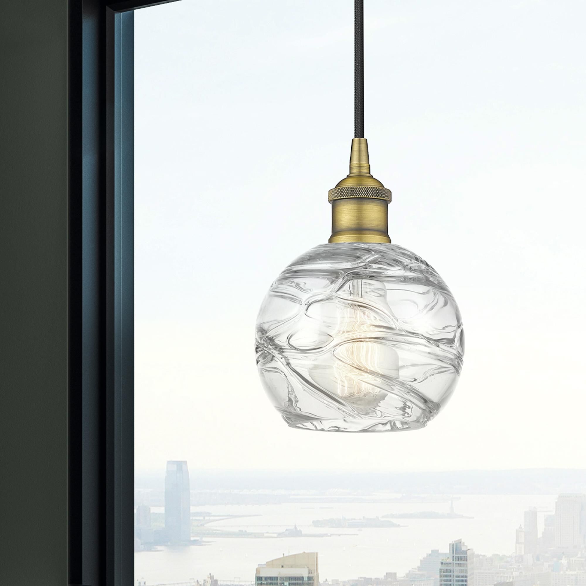 Shown in Brushed Brass finish and Clear Athens Deco Swirl 8