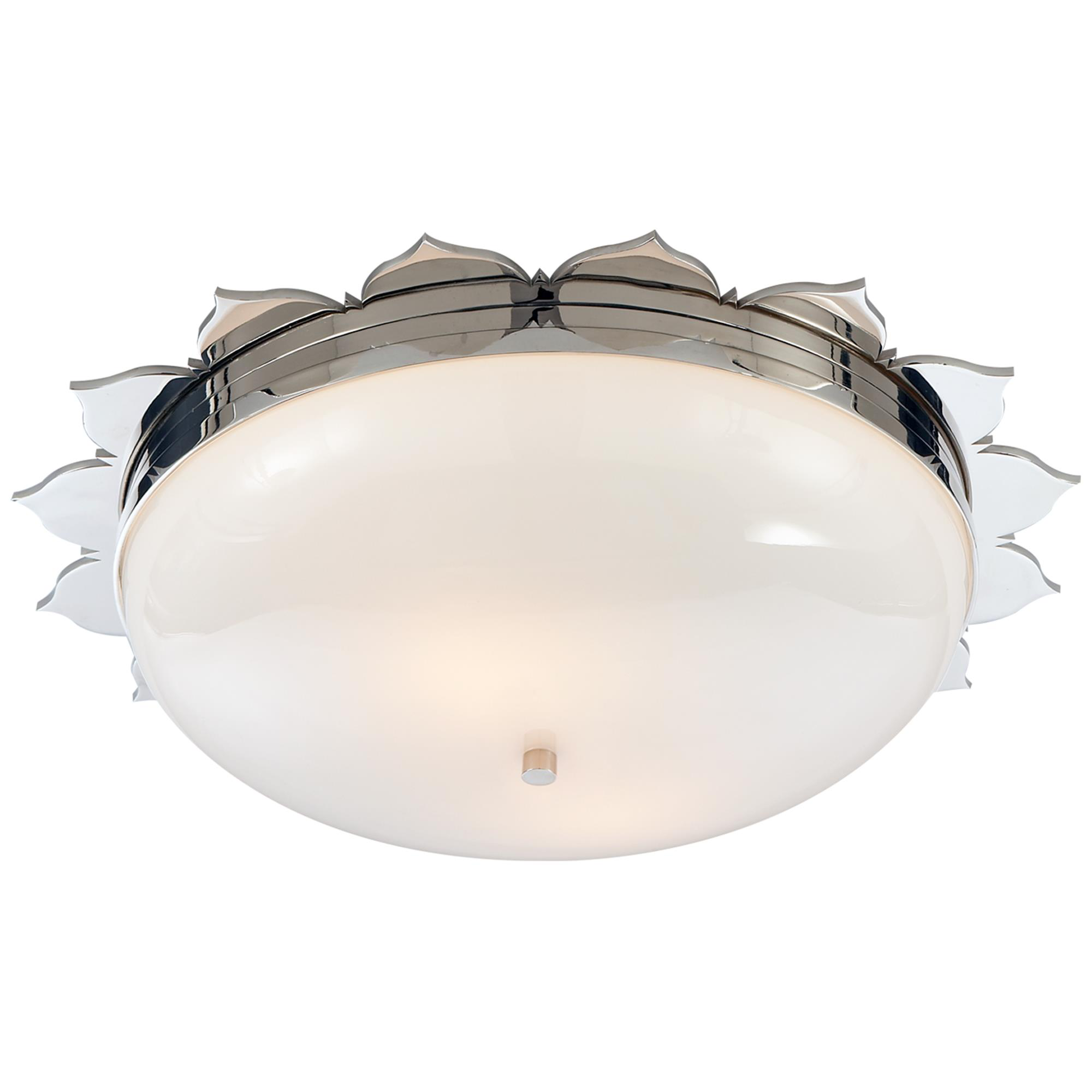 Shown in Polished Nickel finish and White glass