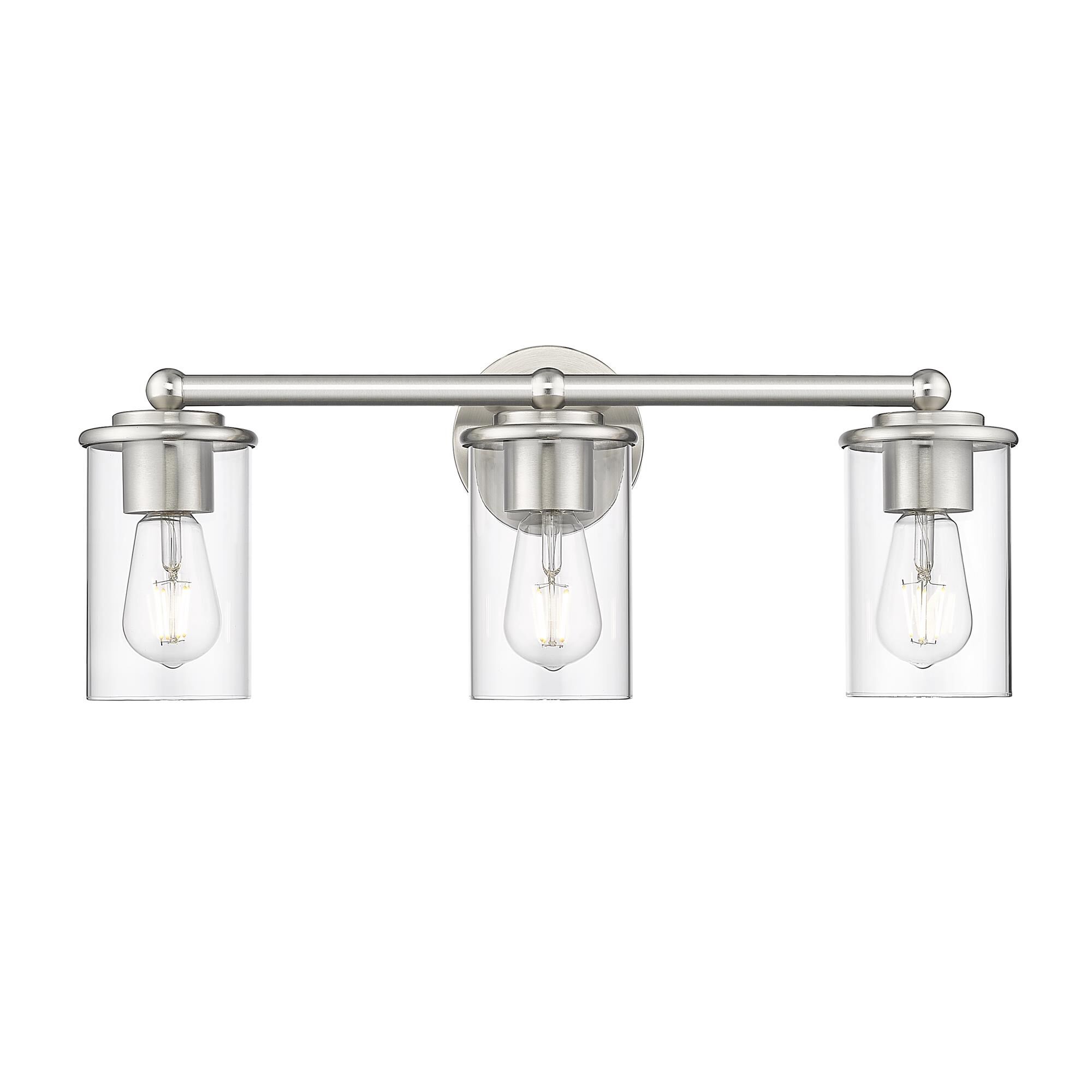 Shown in Brushed Nickel finish and Clear glass and Clear shade