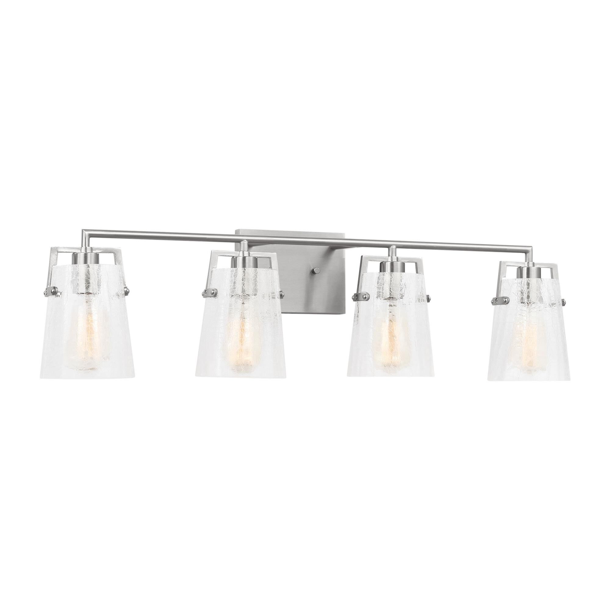 Shown in Brushed Nickel finish and Clear Crackle glass