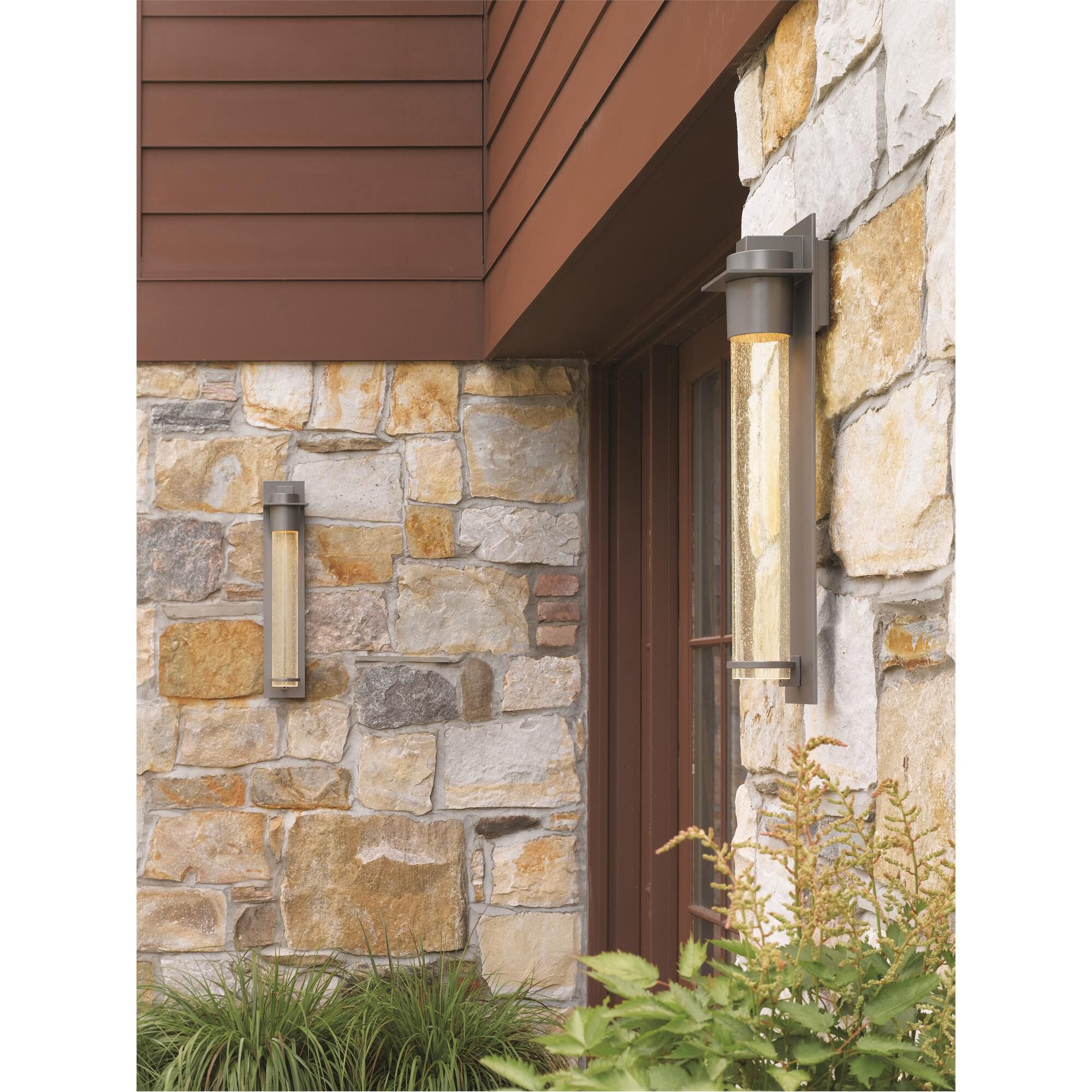 Shown in Coastal Burnished Steel finish and Seeded Clear  glass