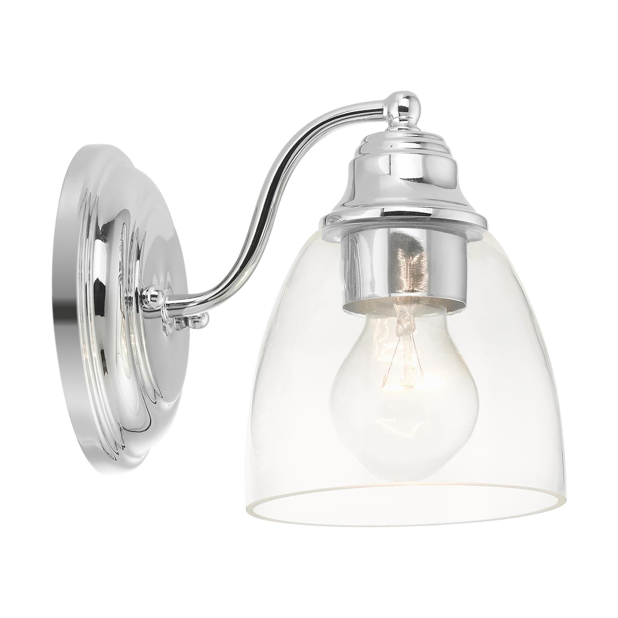 Shown in Polished Chrome finish and Hand Blown Clear glass