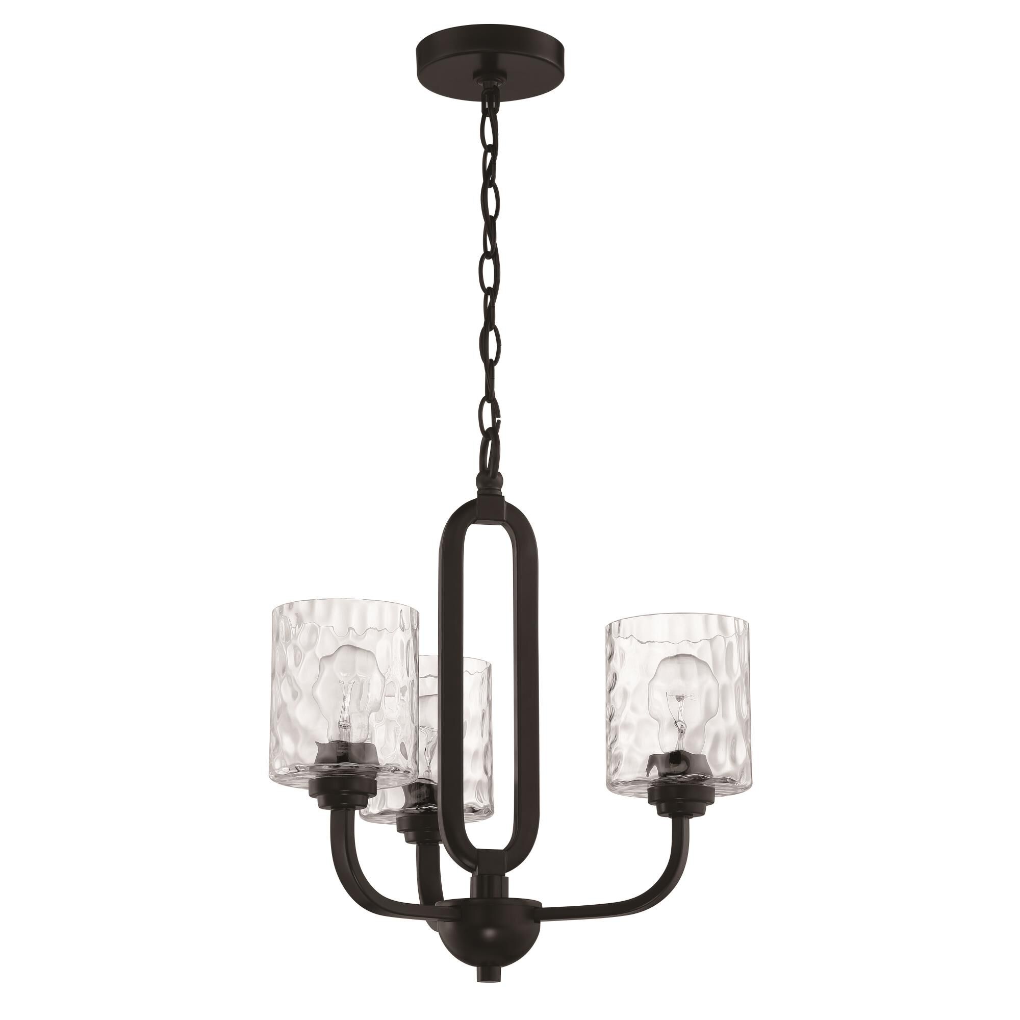 Shown in Flat Black finish and Clear Hammered glass and Glass shade