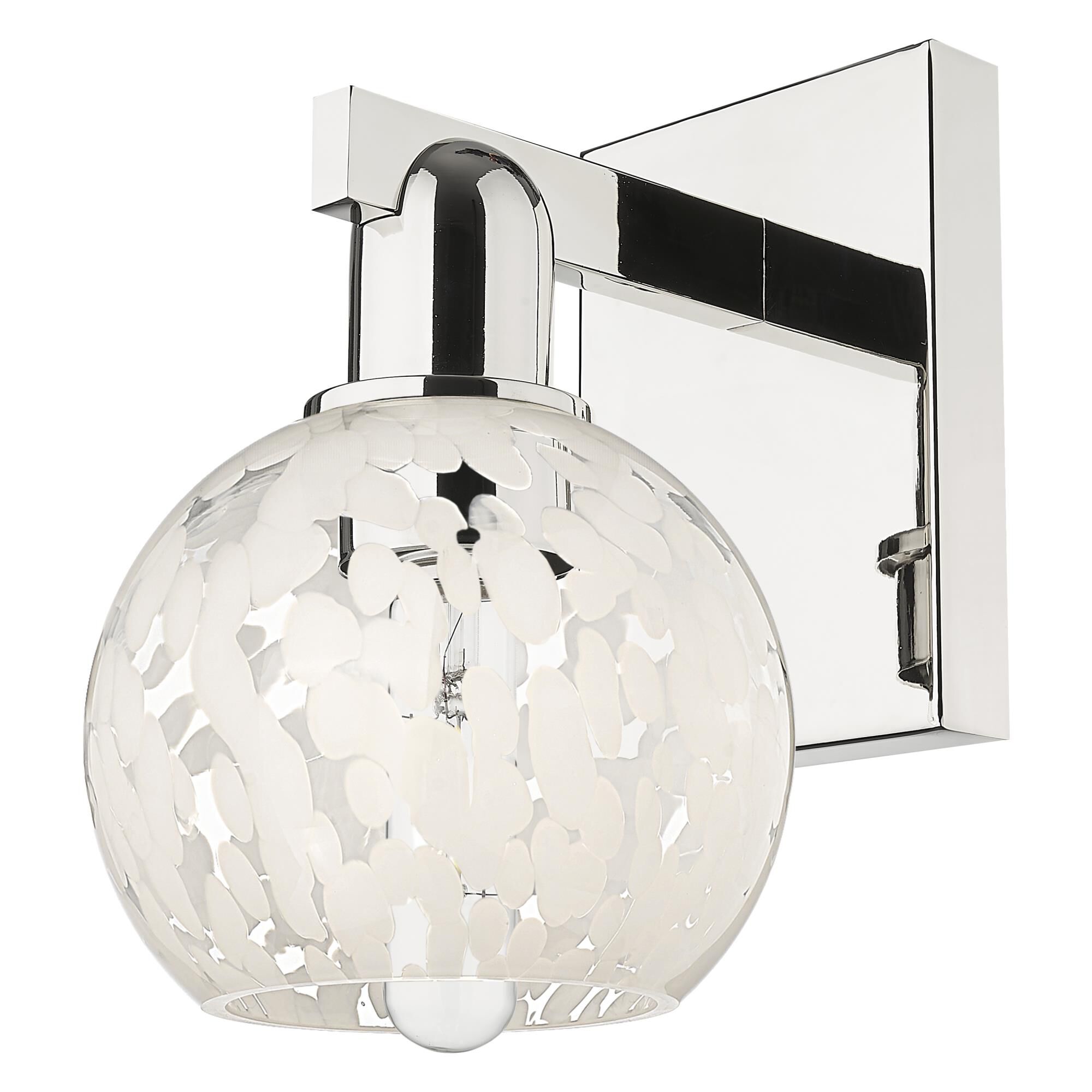 Shown in Polished Nickel finish and White Mouchette glass