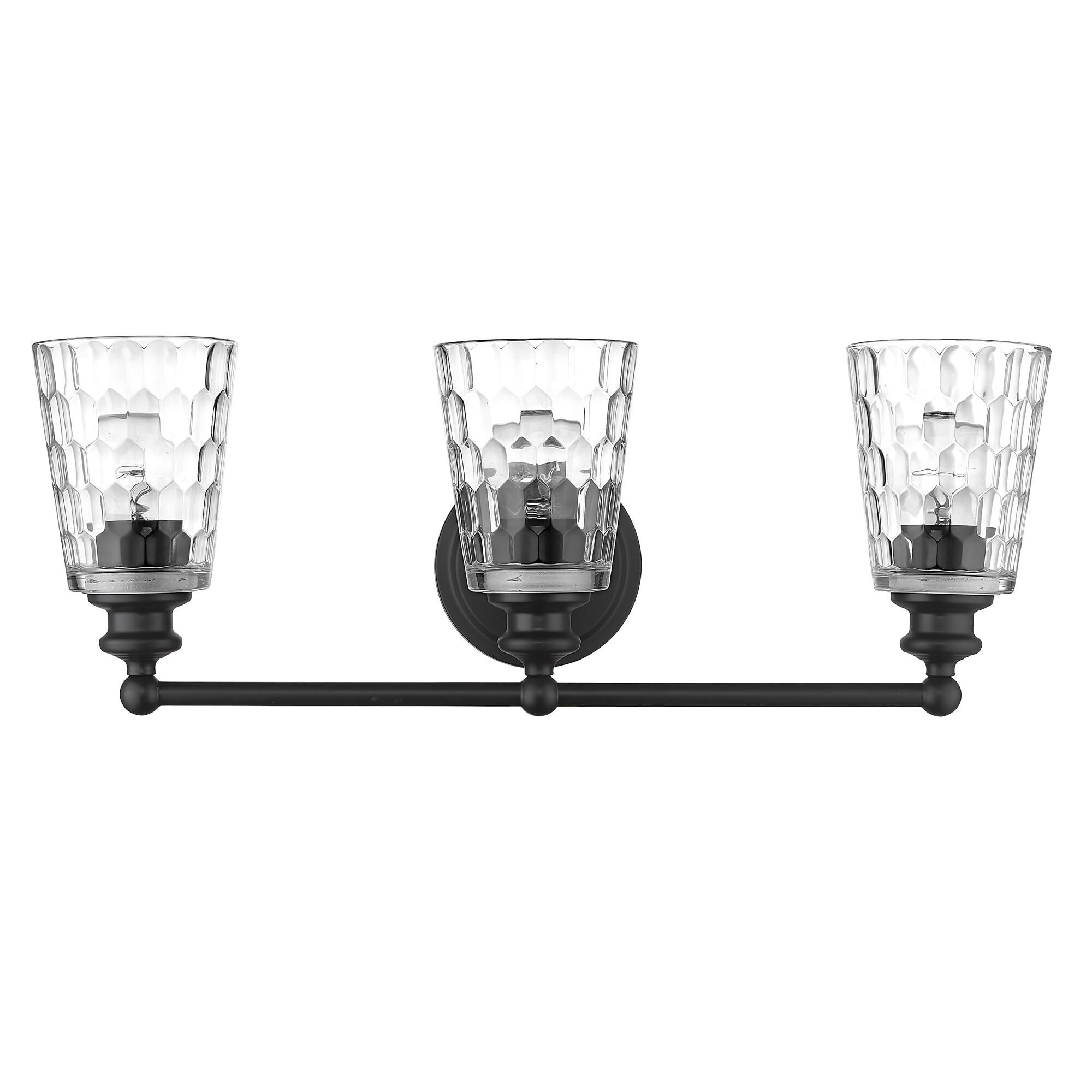 Shown in Matte Black finish and Clear glass and Clear, Optic Cone Shaped Glass shade