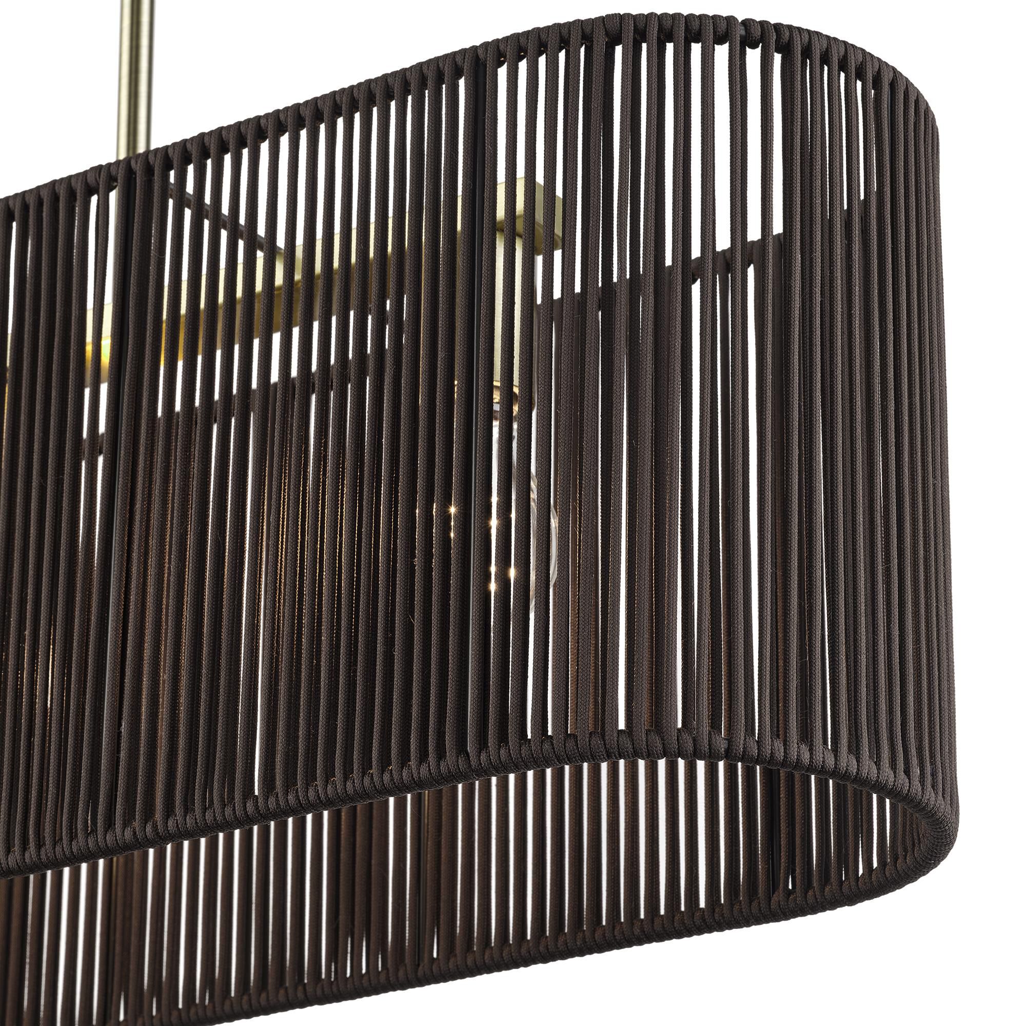 Shown in Antique Brass finish and Hand-Woven Dark Chocolate Color Polyester Rope shade