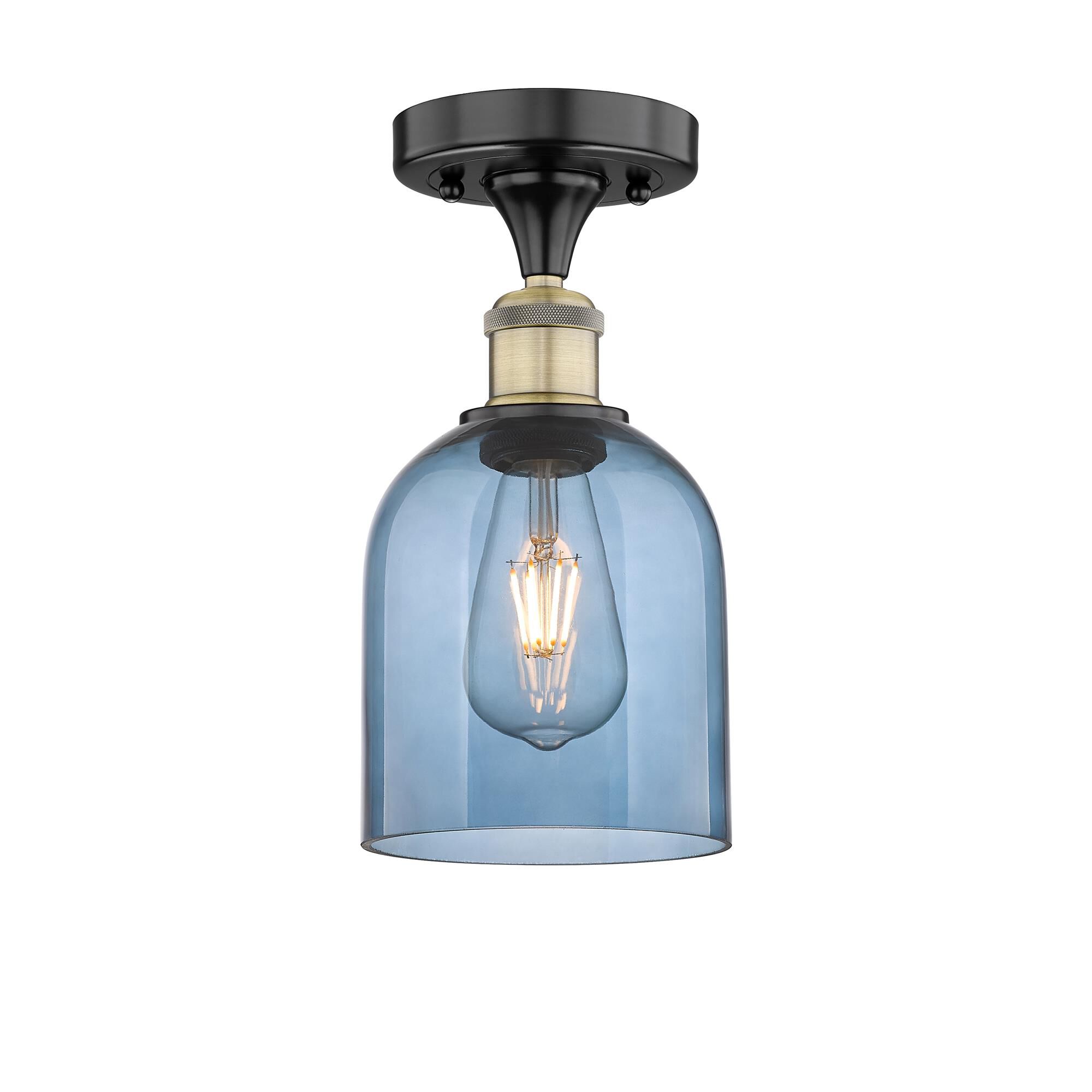 Shown in Black Antique Brass finish and Princess Blue glass