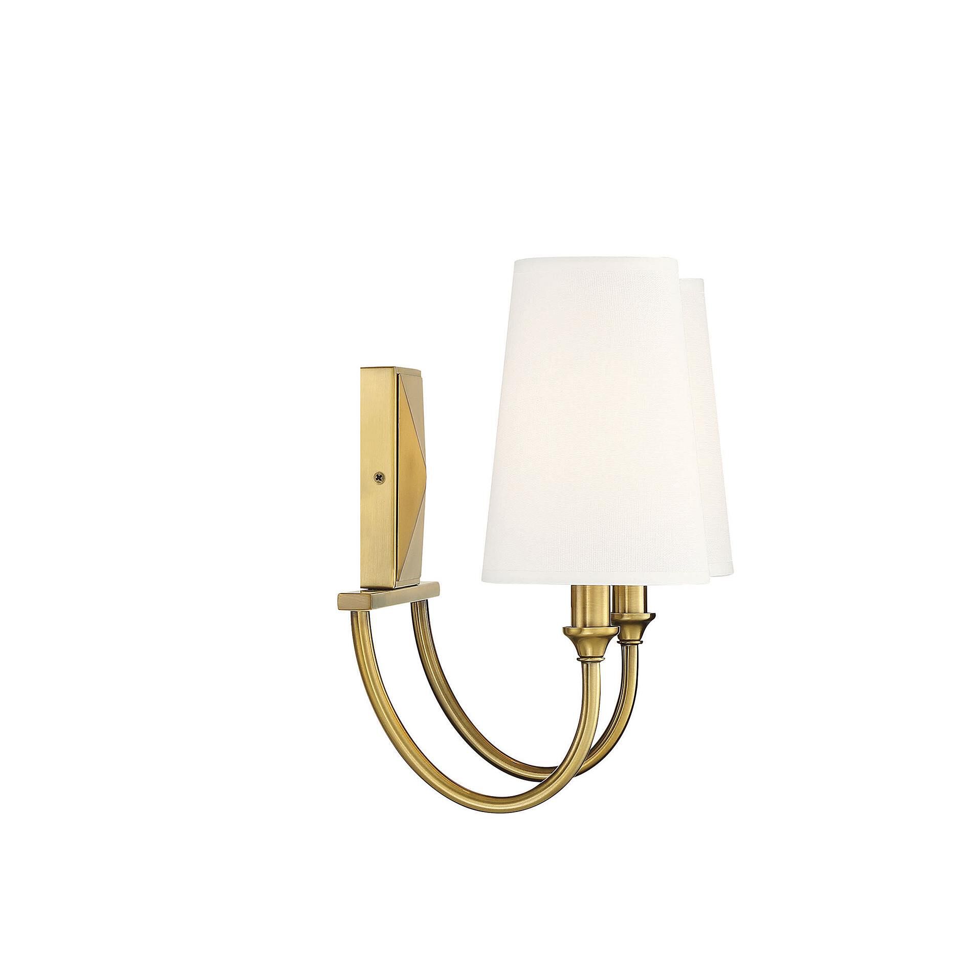 Shown in Warm Brass finish and White Fabric shade
