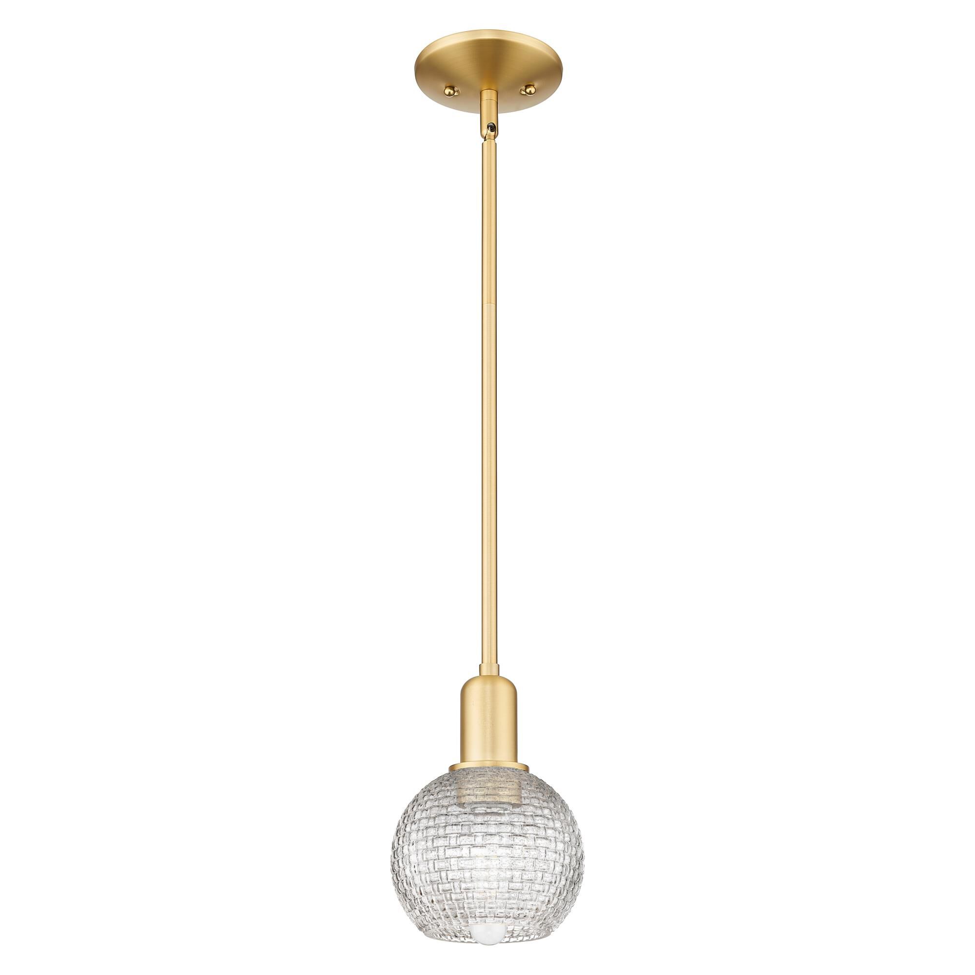 Shown in Satin Gold finish and Clear Basketweave glass