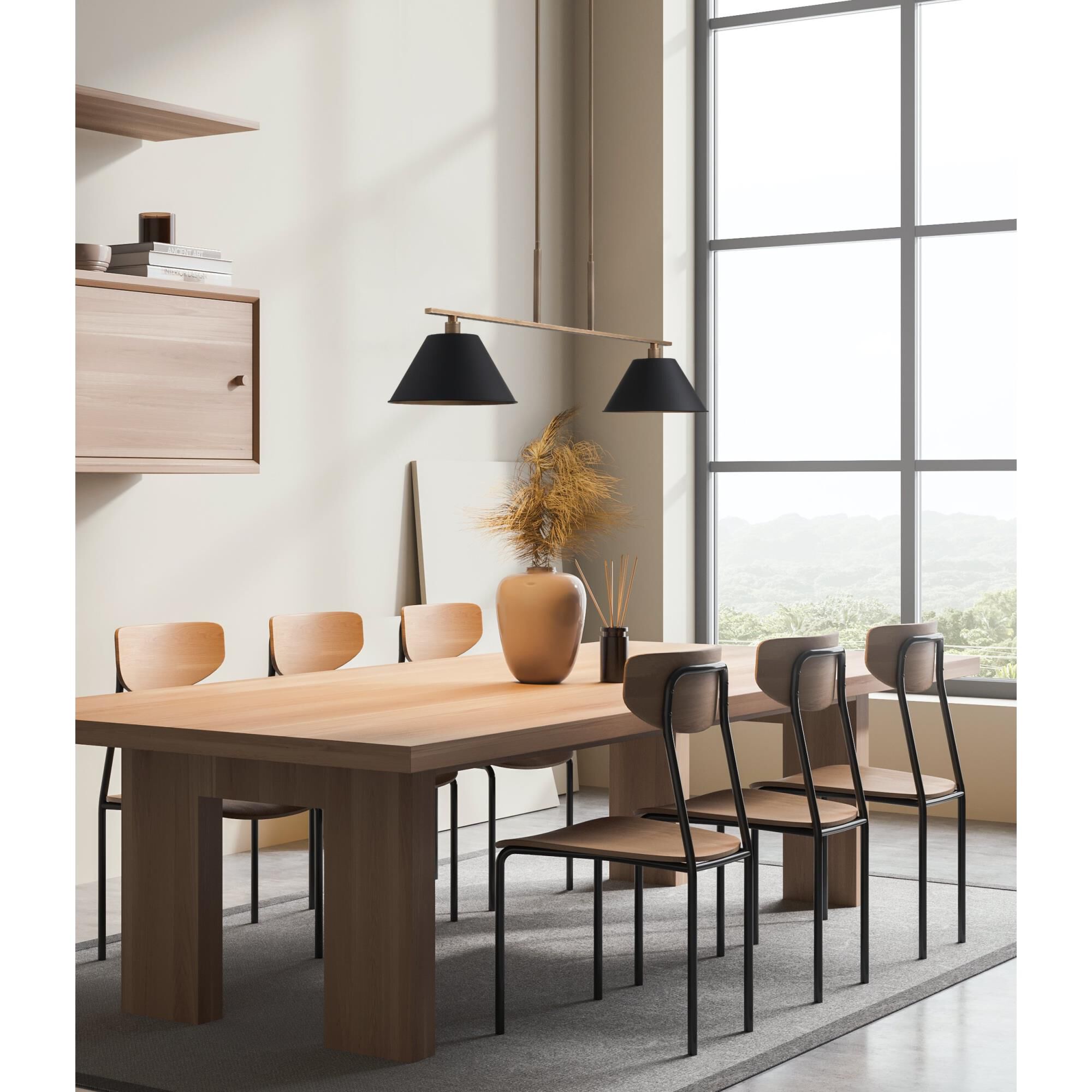 Shown in Natural Brass finish and Matte Black, Gold shade