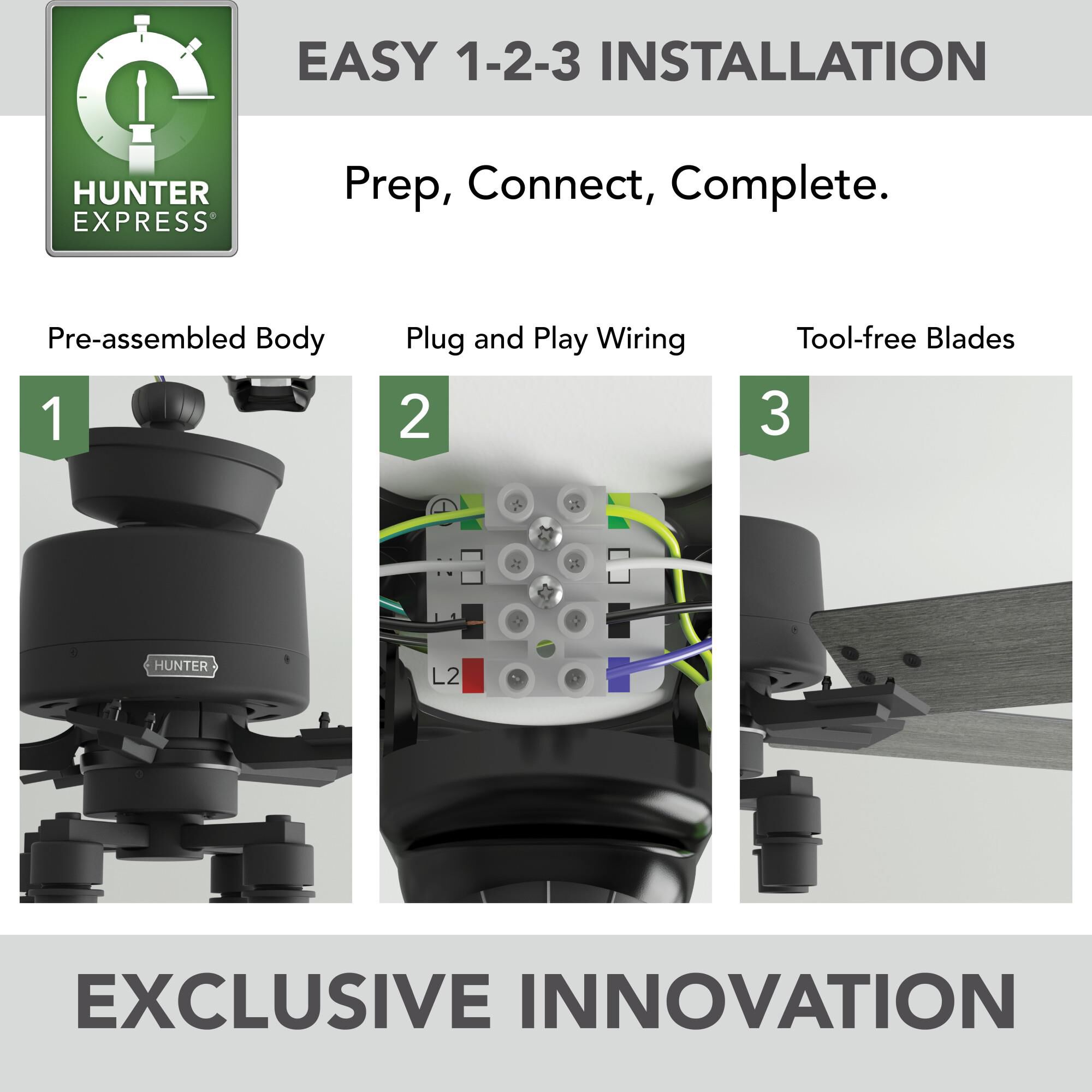 Techne 52 Inch Ceiling Fan with Light Kit by Hunter Fan