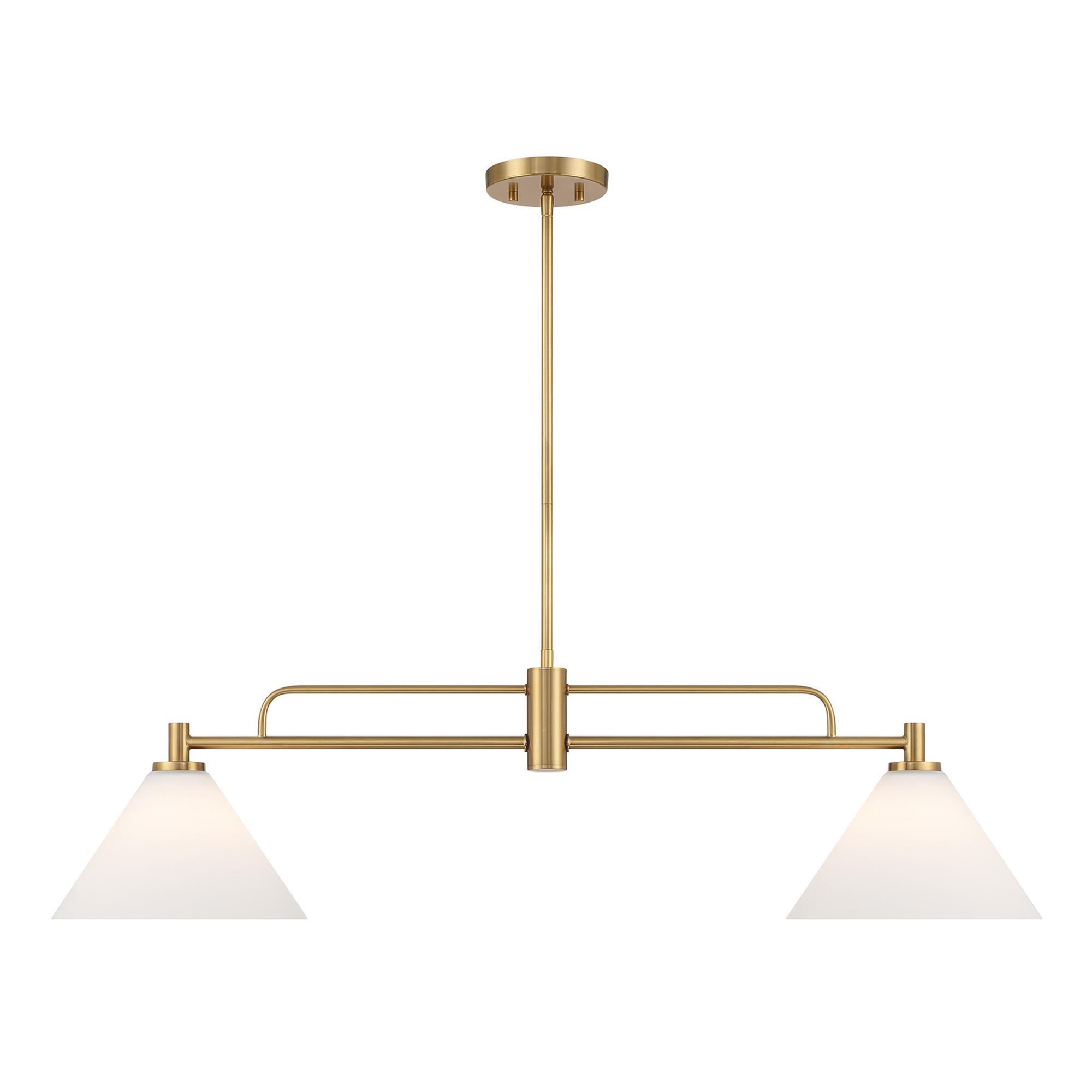 Shown in Natural Brass finish and White Opal glass