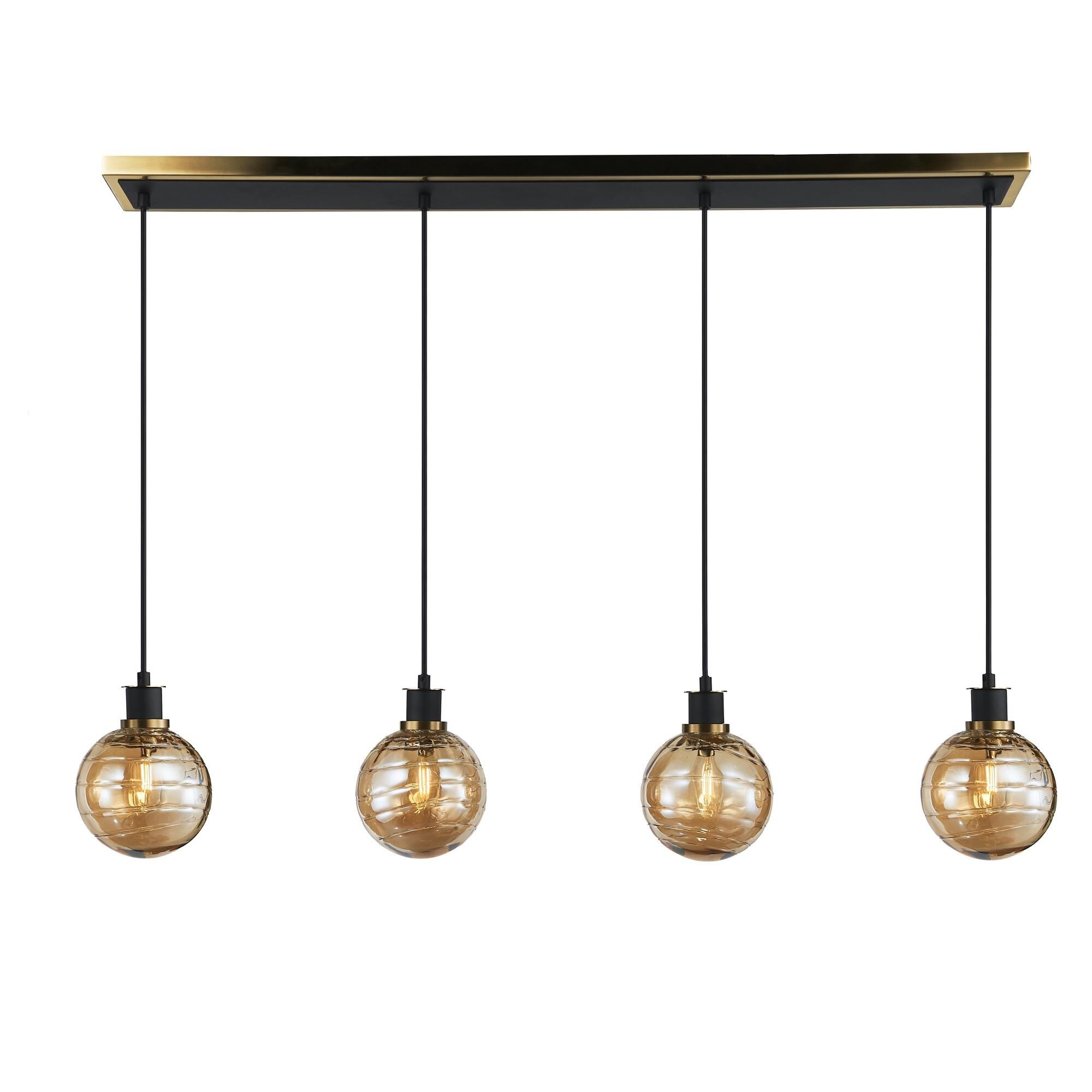 Shown in Black and Brushed Brass finish and Amber glass