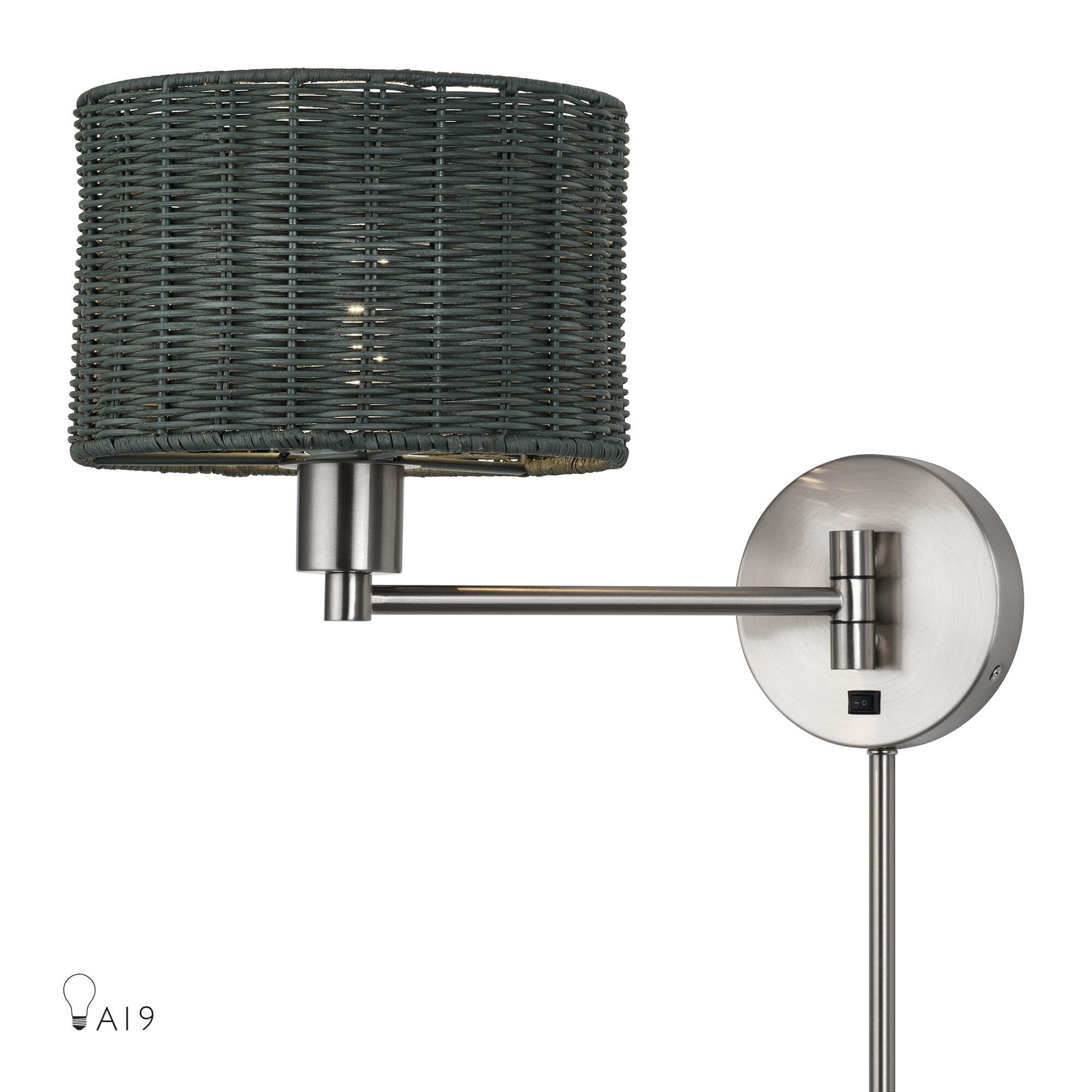 Shown in Brushed Nickel finish and Hand-Woven Charred Gray Color Rattan shade