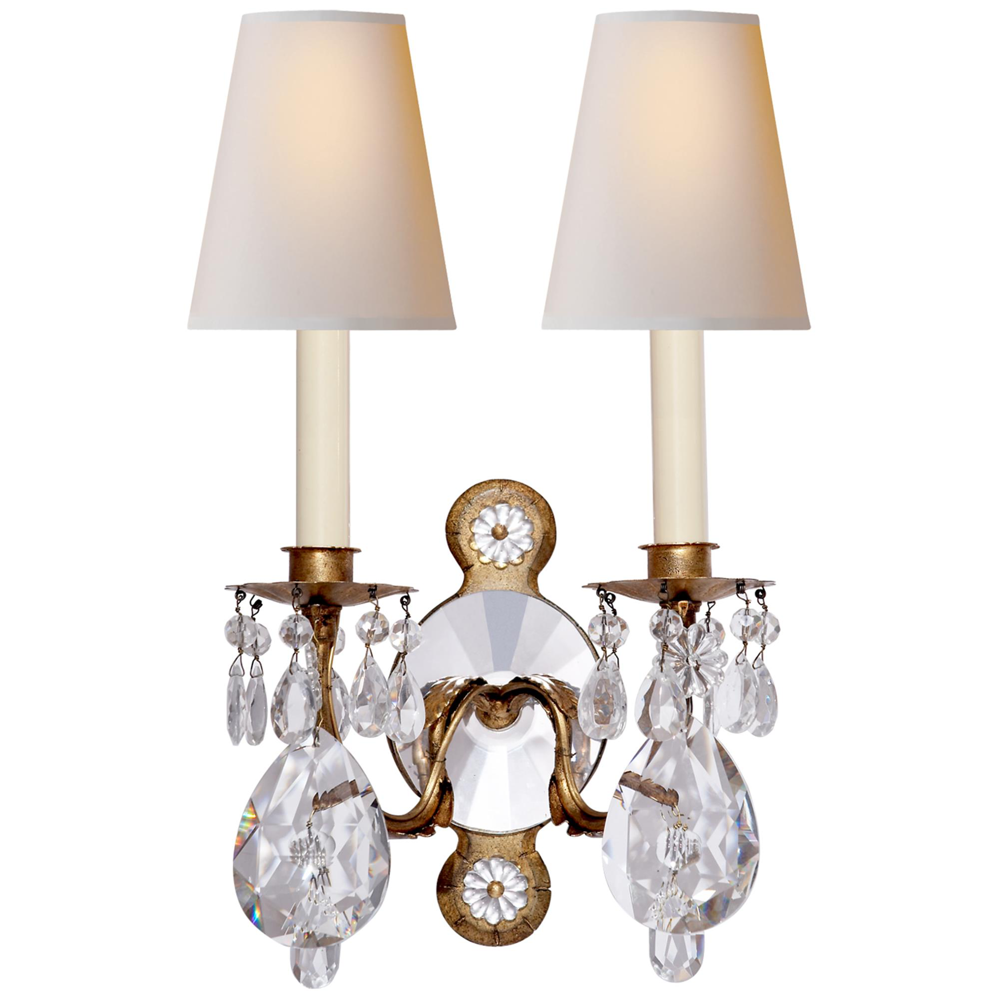 Shown in Gilded Iron And Crystal finish and Natural Percale shade