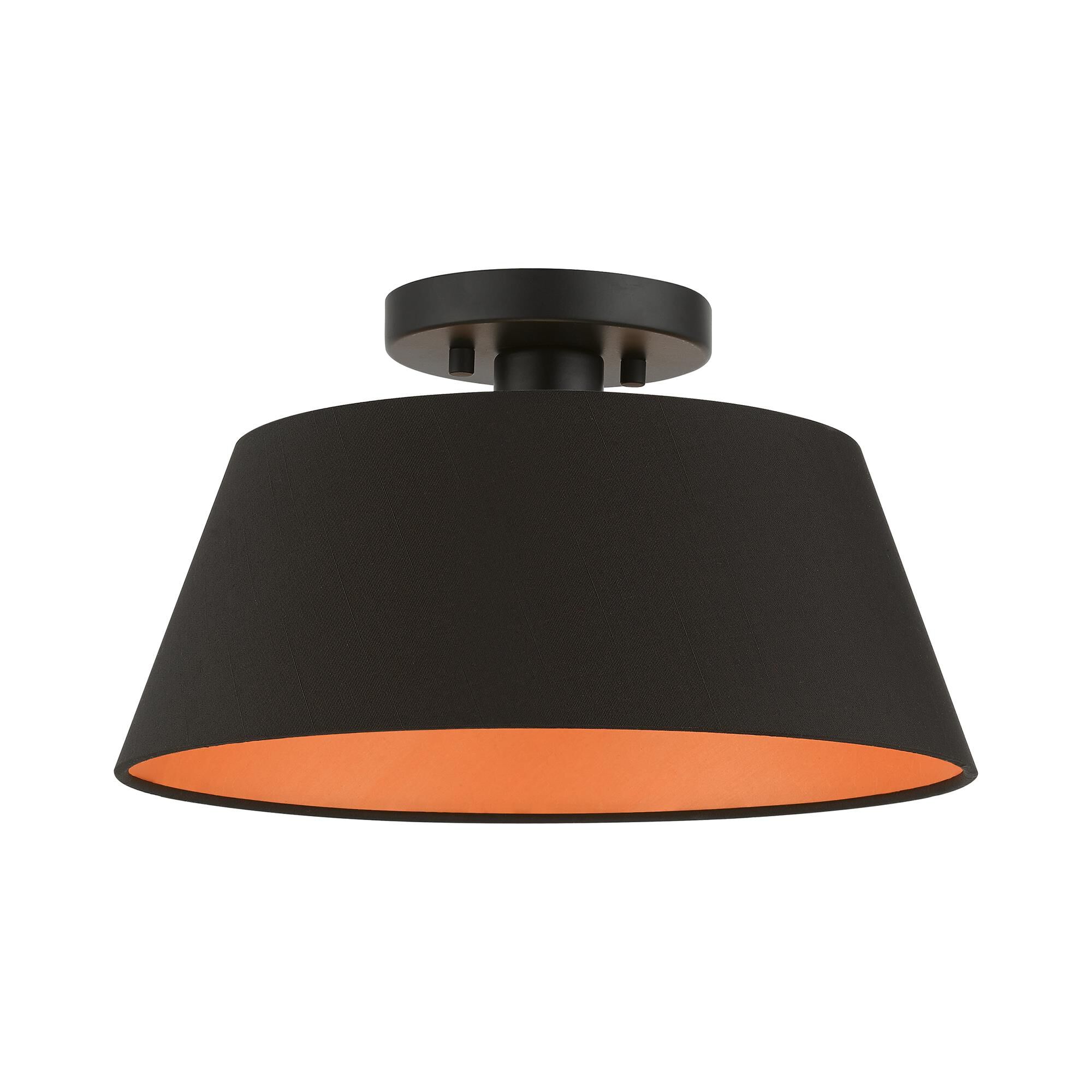 Shown in Black finish and Black Fabric Hardback with Orange Fabric Inside shade