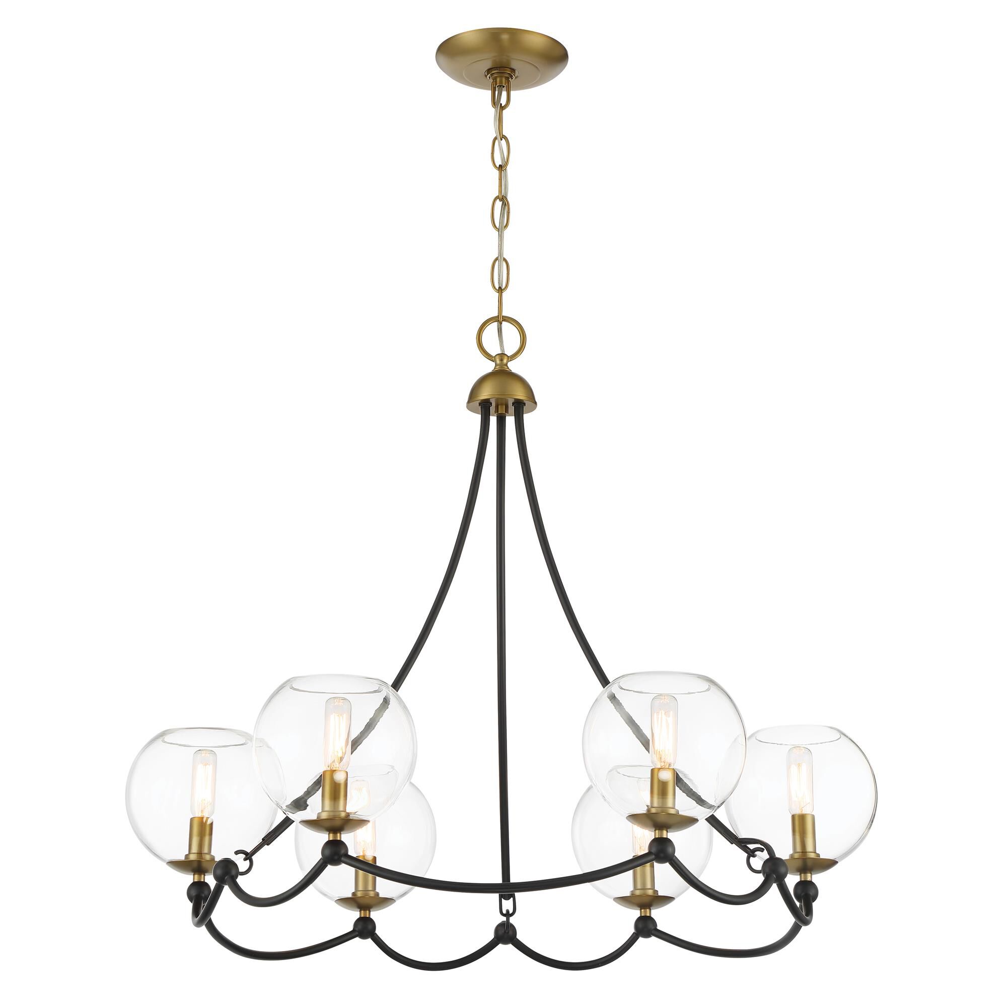 Shown in Coal And Soft Brass finish and Clear glass and Glass shade