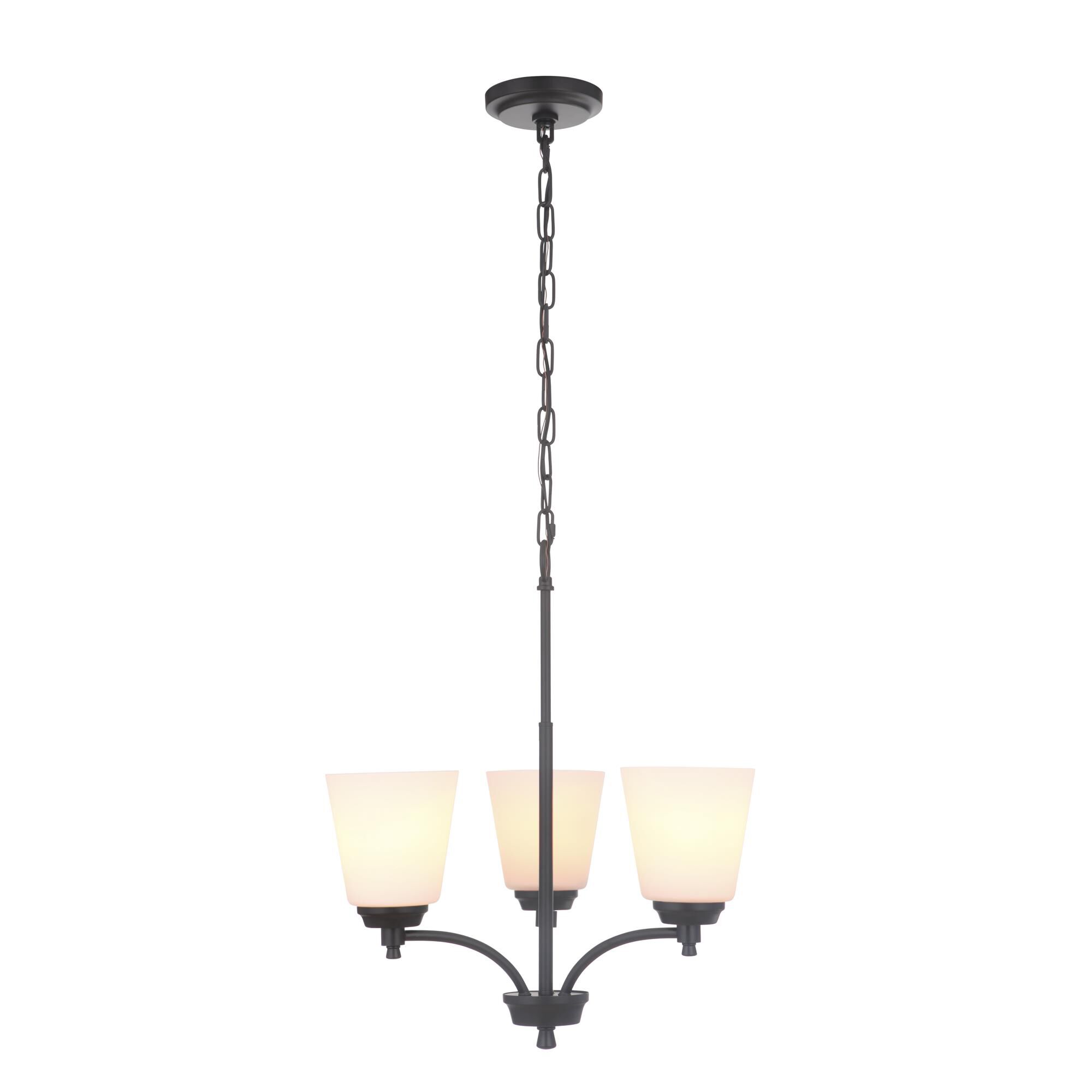 Shown in Flat Black finish and White Frosted glass and Glass shade