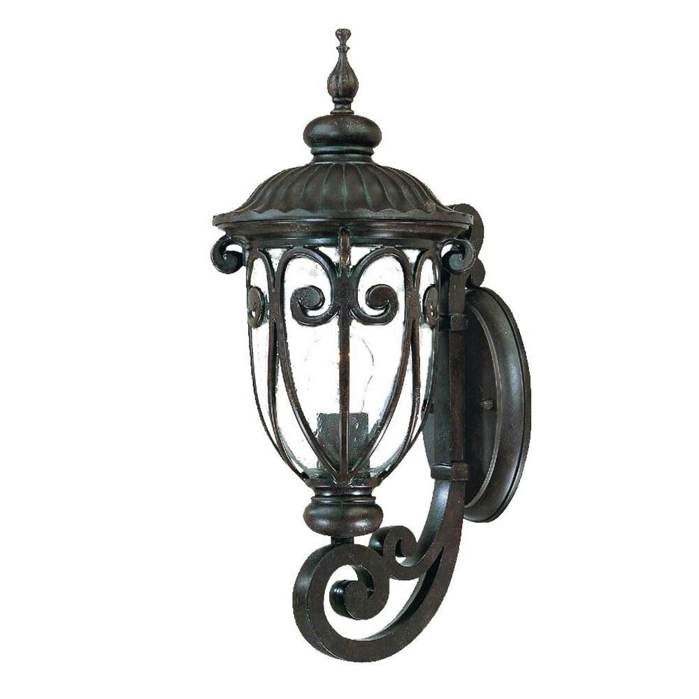 Shown in Marbleized Mahogany finish and Clear glass and Clear Seeded Bell Shaped Glass shade