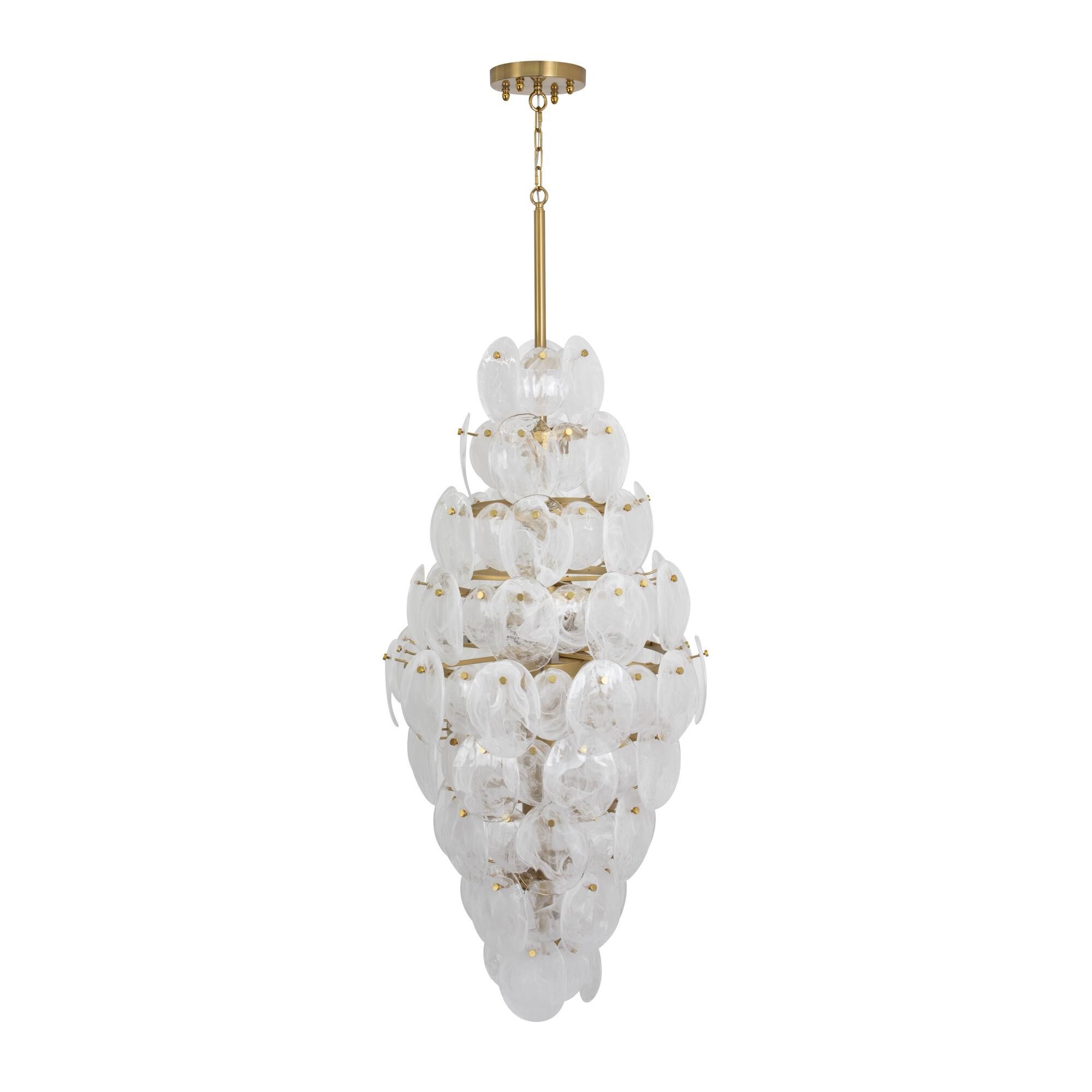 Shown in Brushed Brass finish and Wispy White Murano Style glass