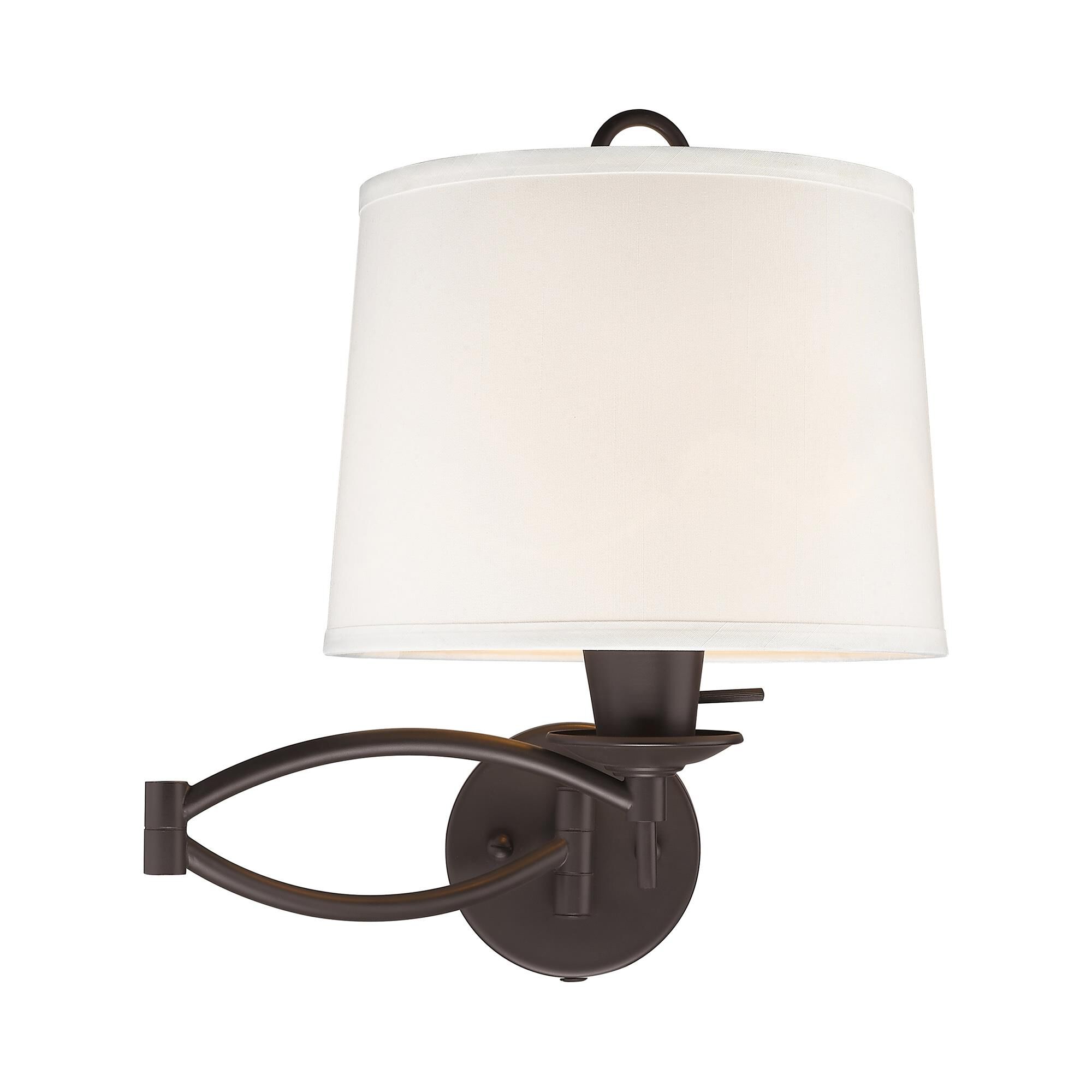 Shown in Bronze finish and Off White Linen Hard Back shade