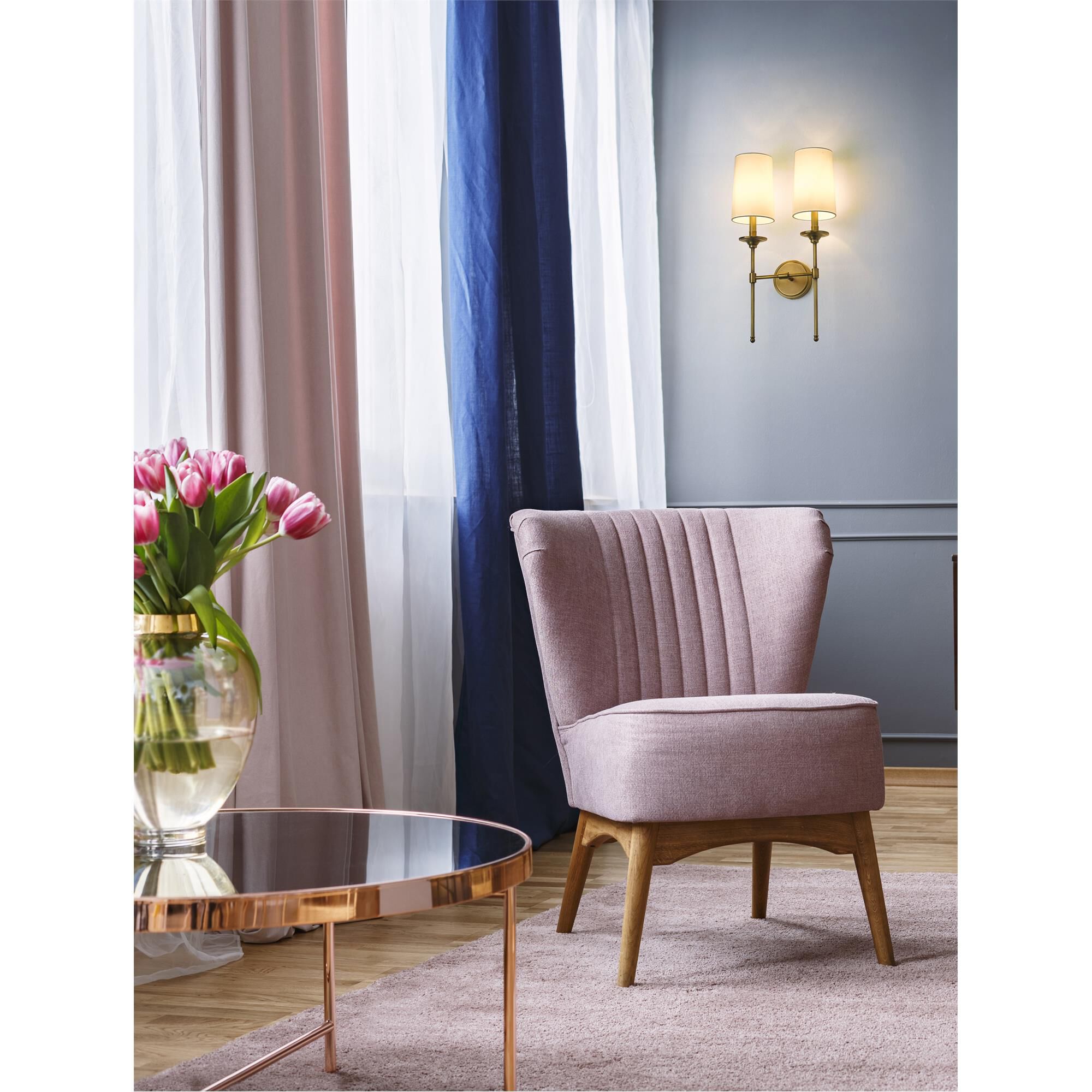 Shown in Rubbed Brass finish and Cloth Cover shade