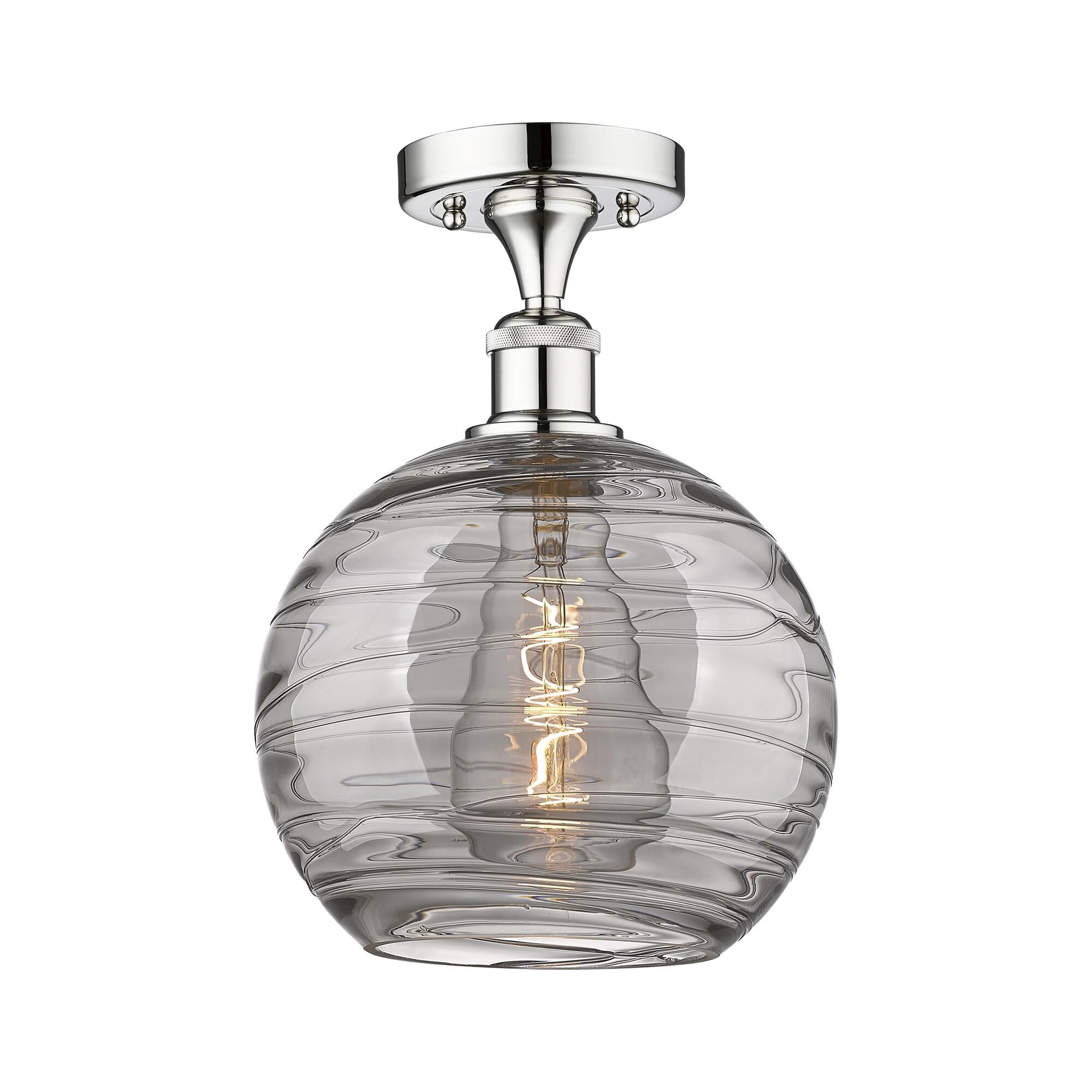 Shown in Polished Chrome finish and Light Smoke Deco Swirl glass