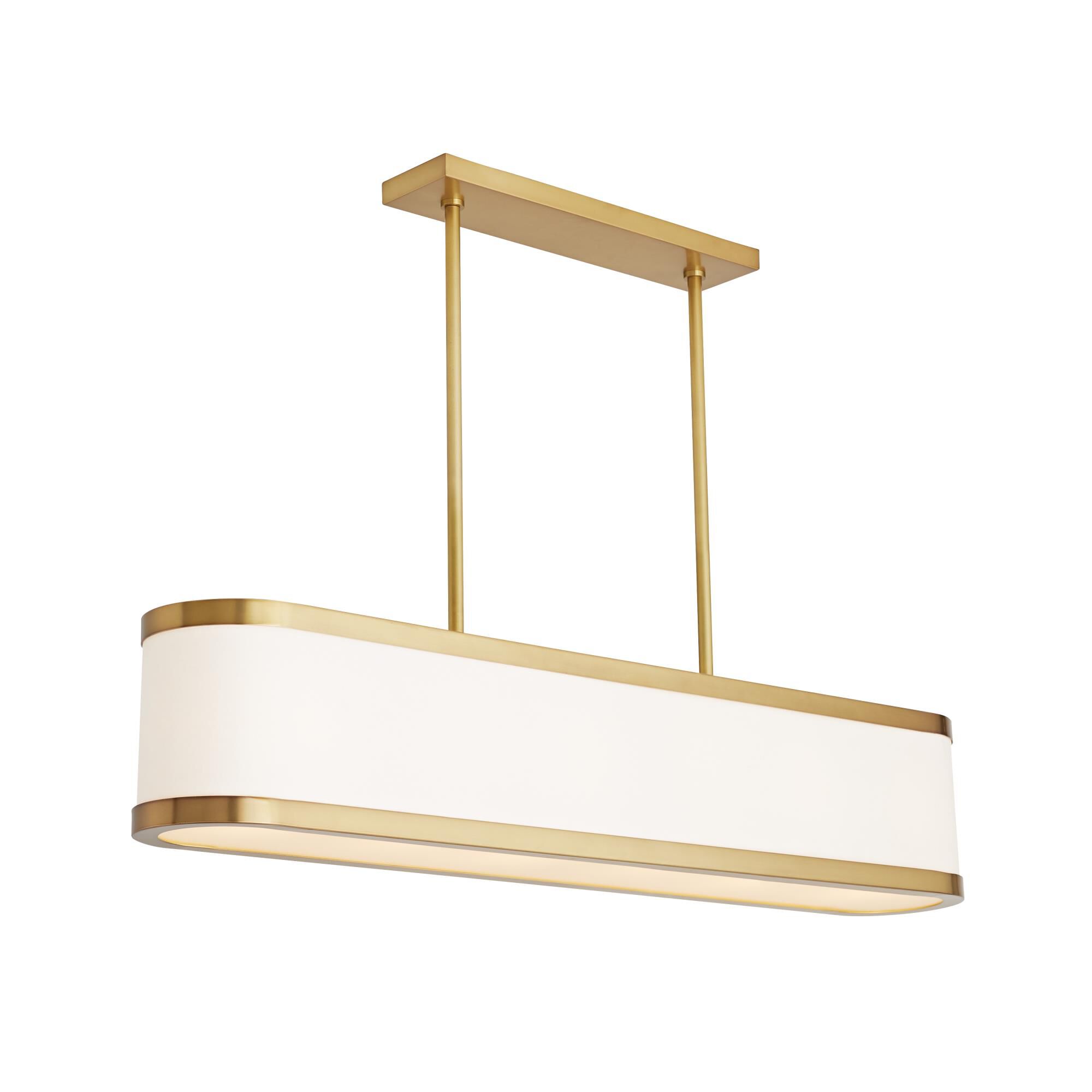 Shown in Antique Brass finish and Linen shade